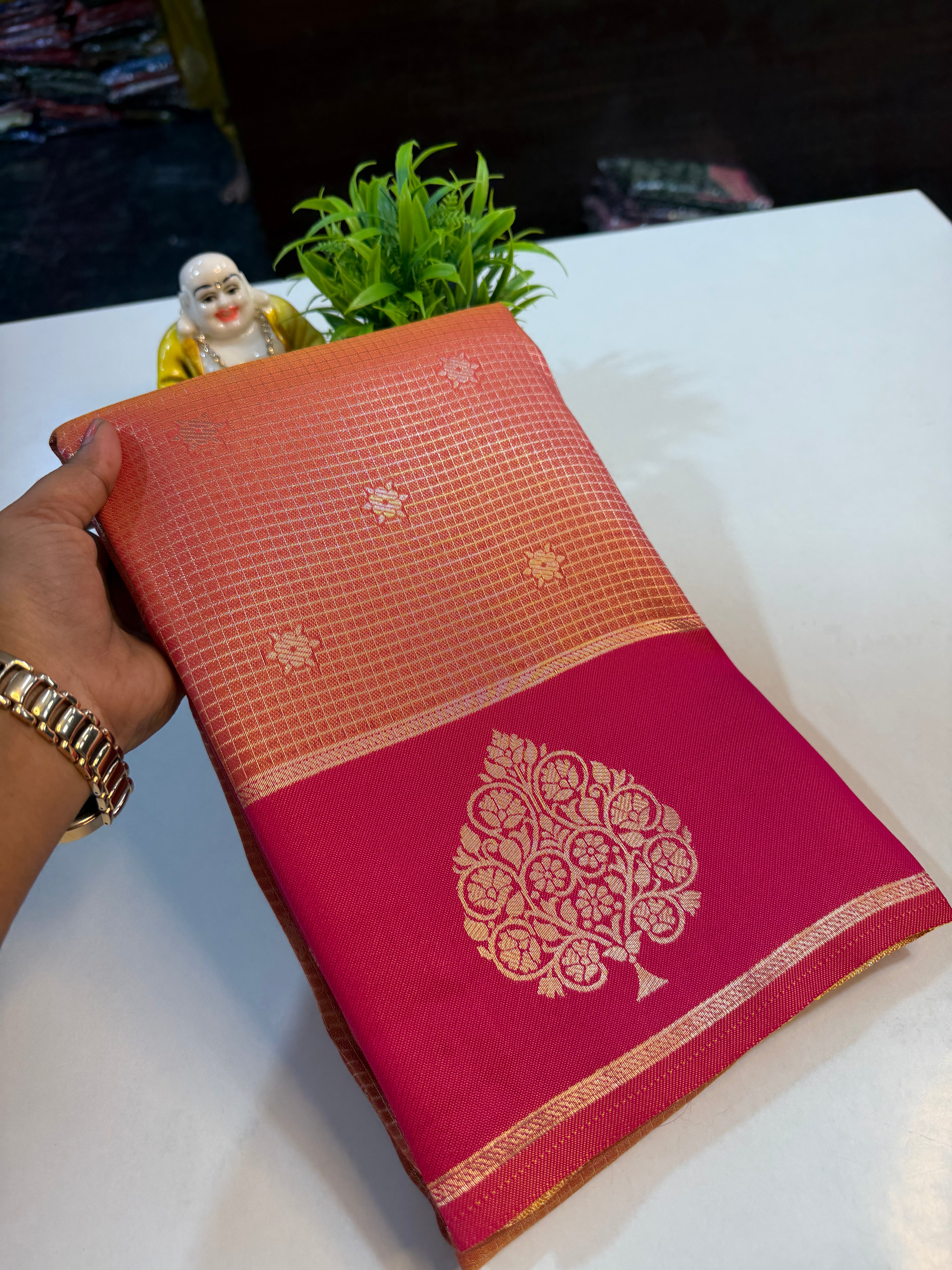 Beautiful Semi Silk Saree with Checks & Buttas | Rich pallu…