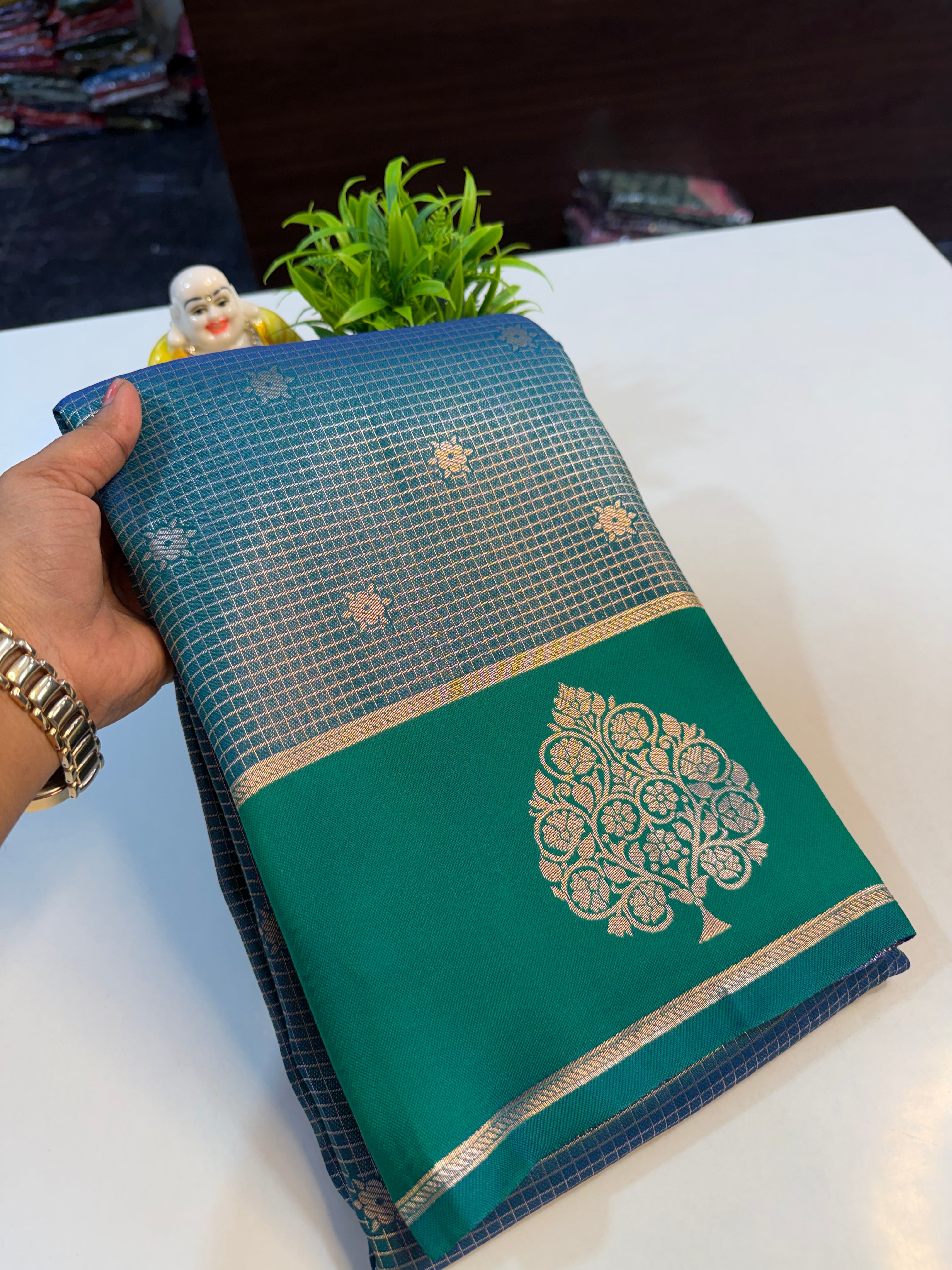 Beautiful Semi Silk Saree with Checks & Buttas | Rich pallu…