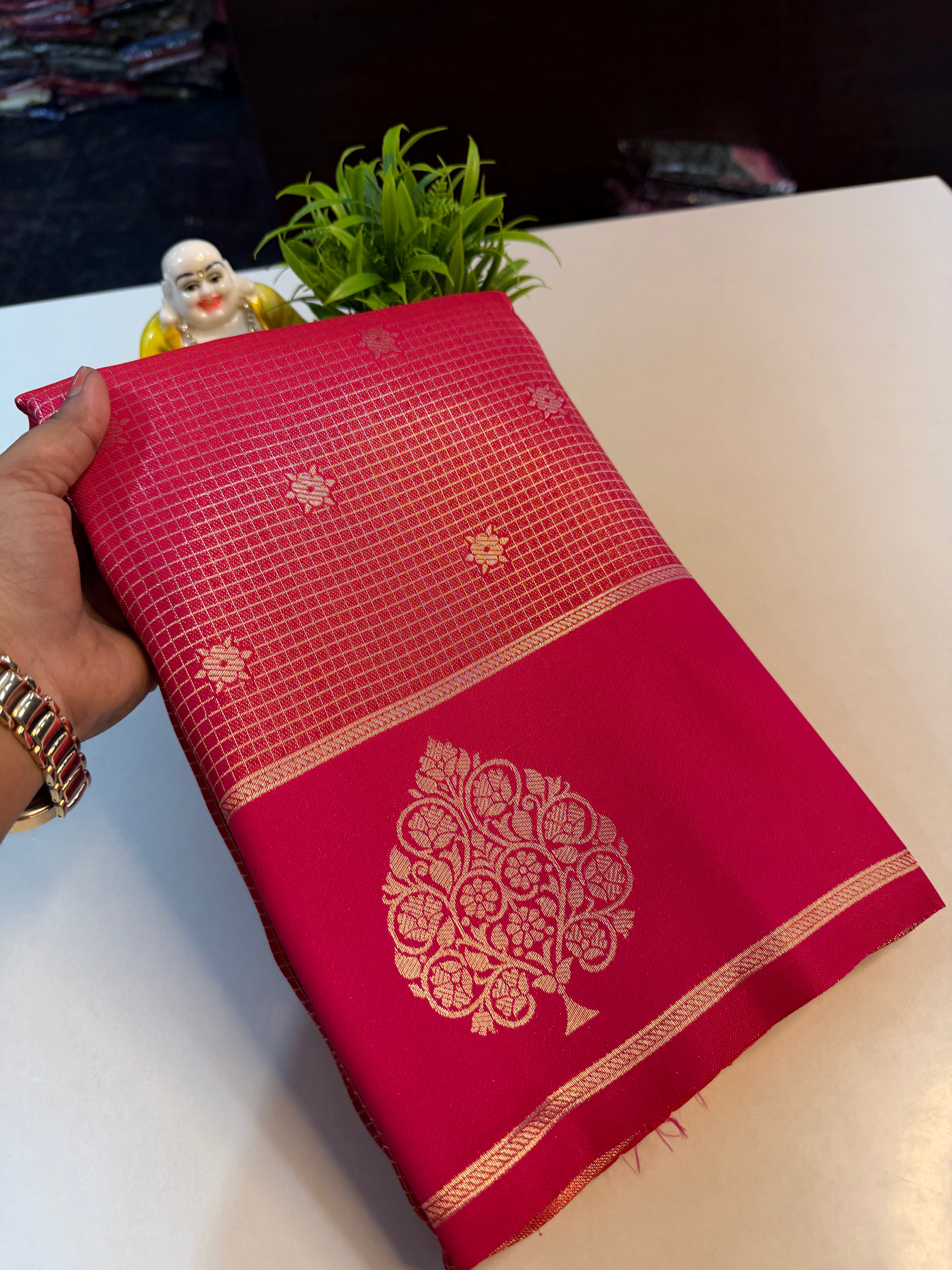 Beautiful Semi Silk Saree with Checks & Buttas | Rich pallu…