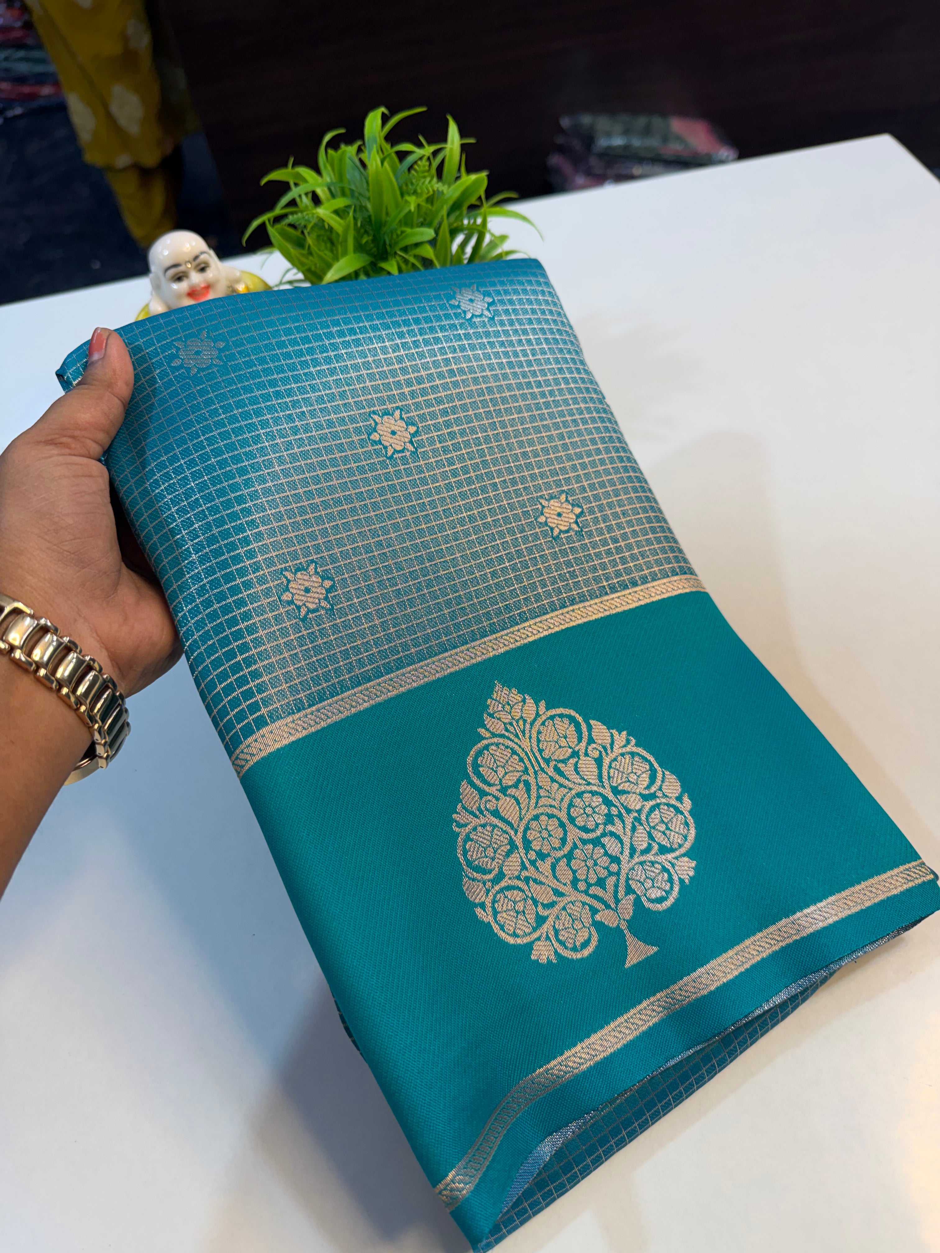 Beautiful Semi Silk Saree with Checks & Buttas | Rich pallu…