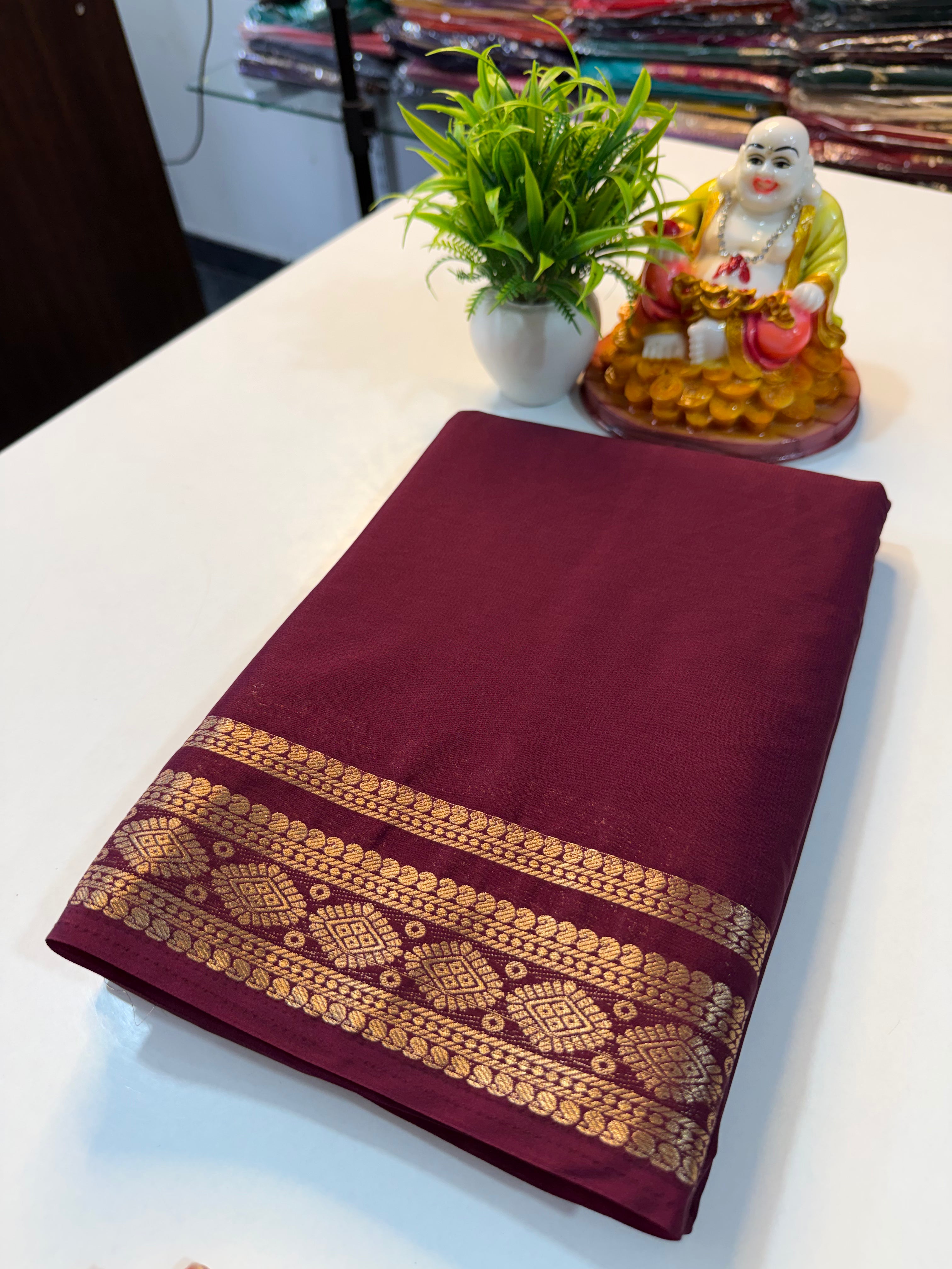 Premium Mysore Crepe Silk Saree with Beautiful Border & Chit Pallu..
