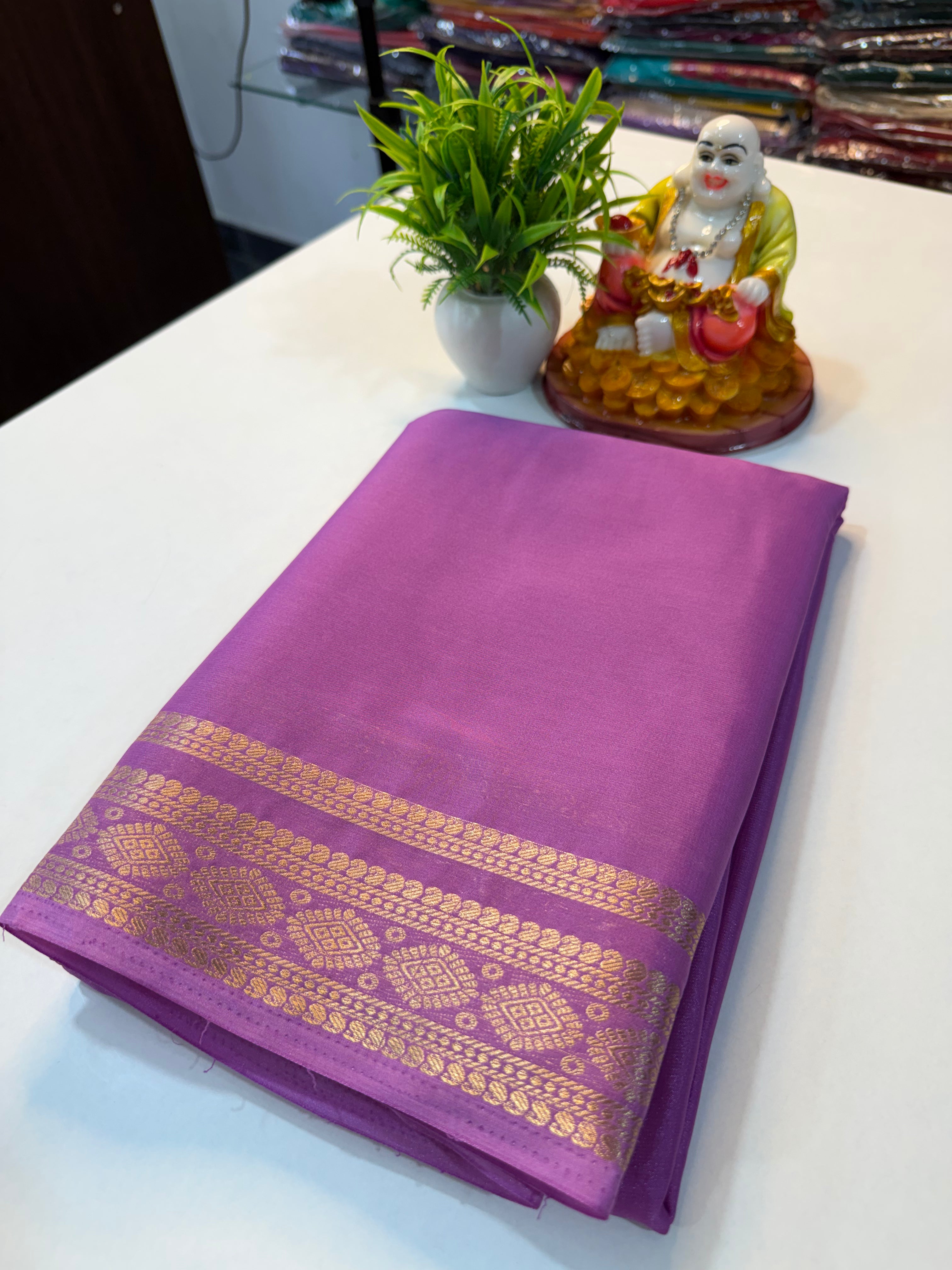 Premium Mysore Crepe Silk Saree with Beautiful Border & Chit Pallu..