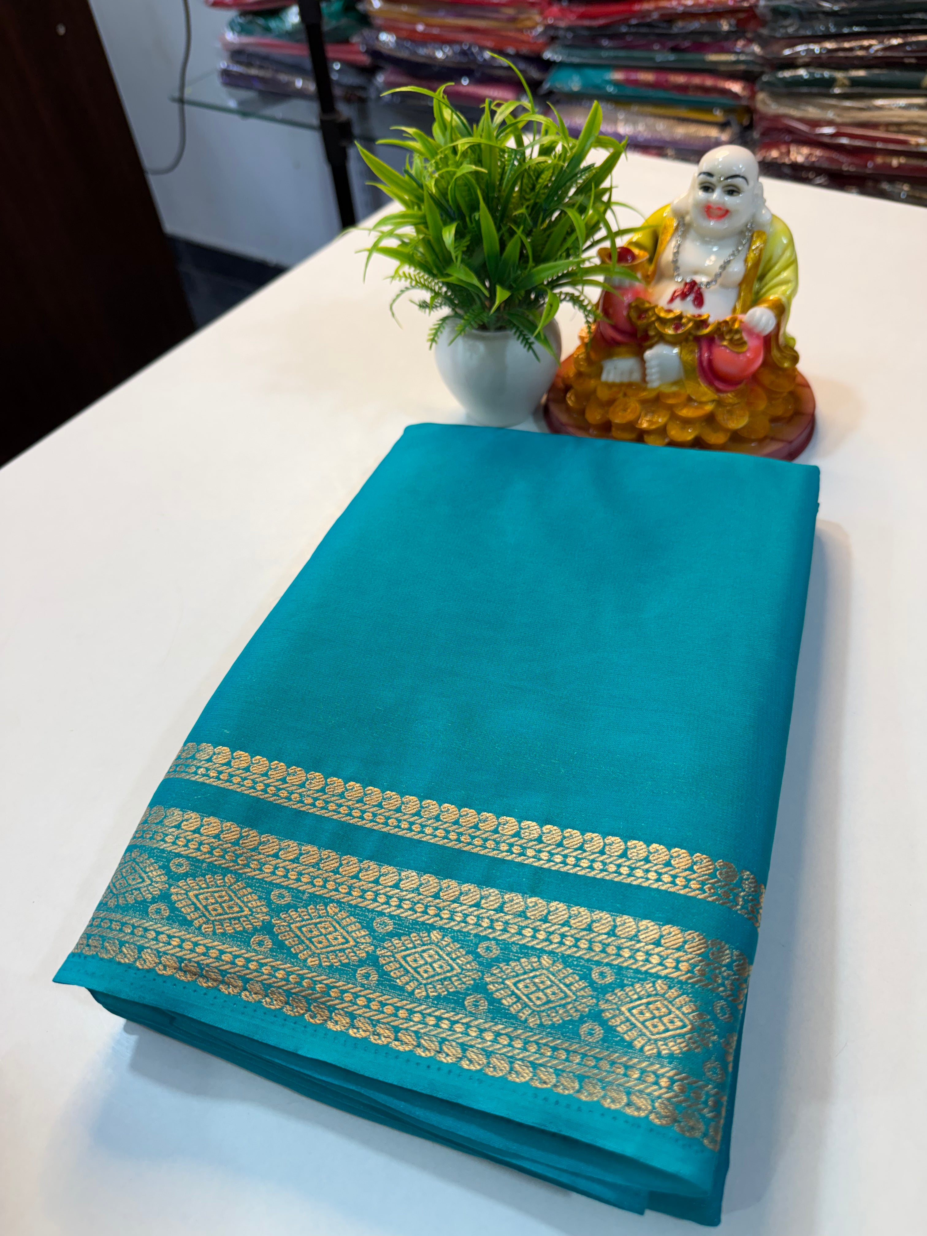 Premium Mysore Crepe Silk Saree with Beautiful Border & Chit Pallu..