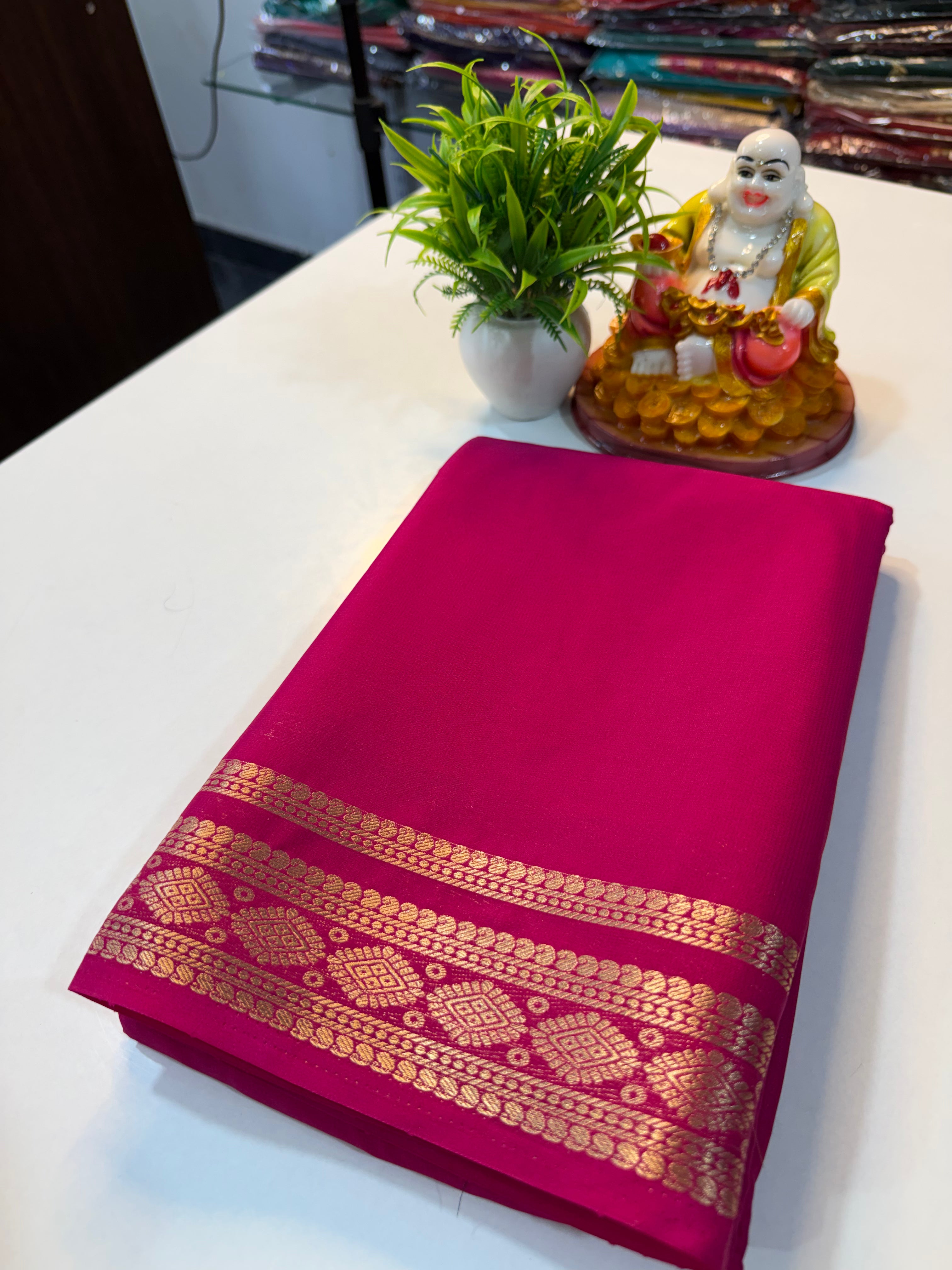 Premium Mysore Crepe Silk Saree with Beautiful Border & Chit Pallu..