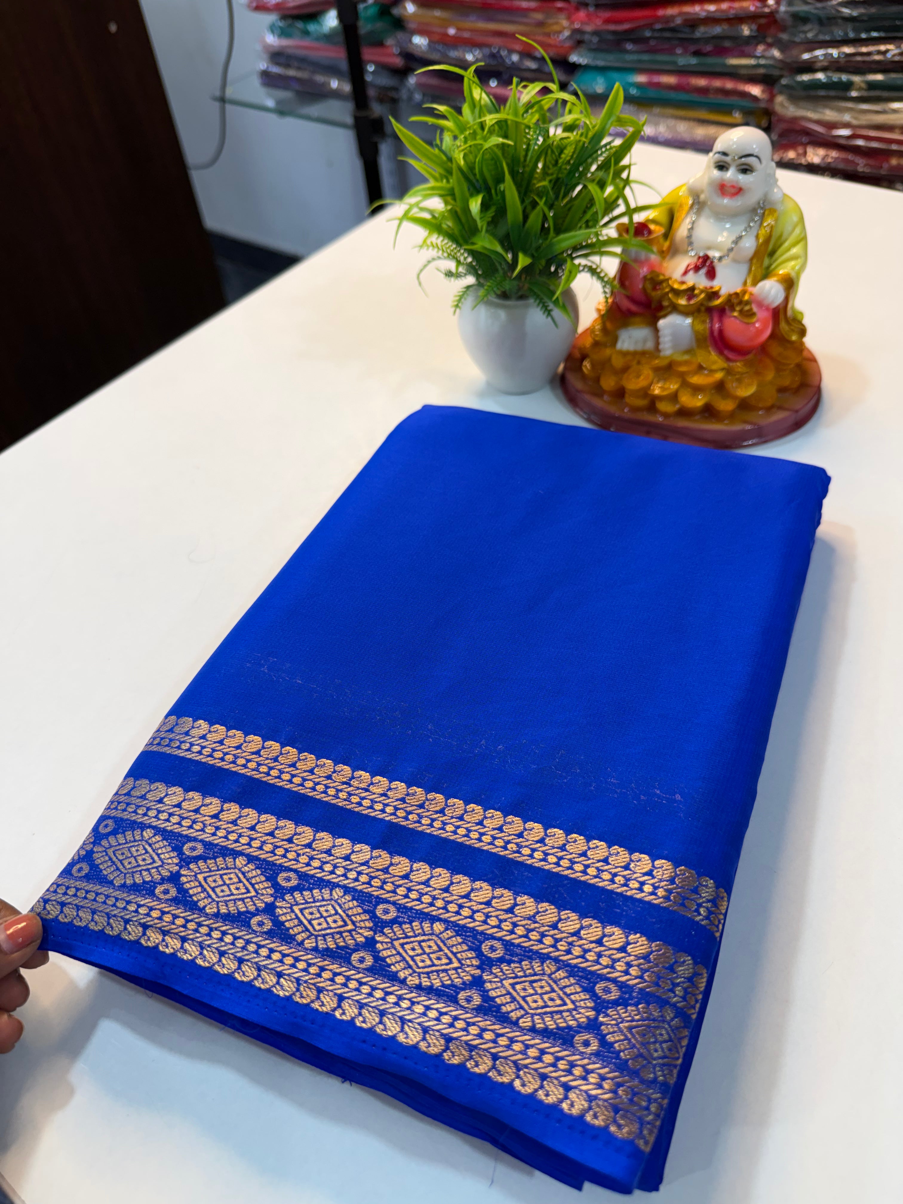 Premium Mysore Crepe Silk Saree with Beautiful Border & Chit Pallu..