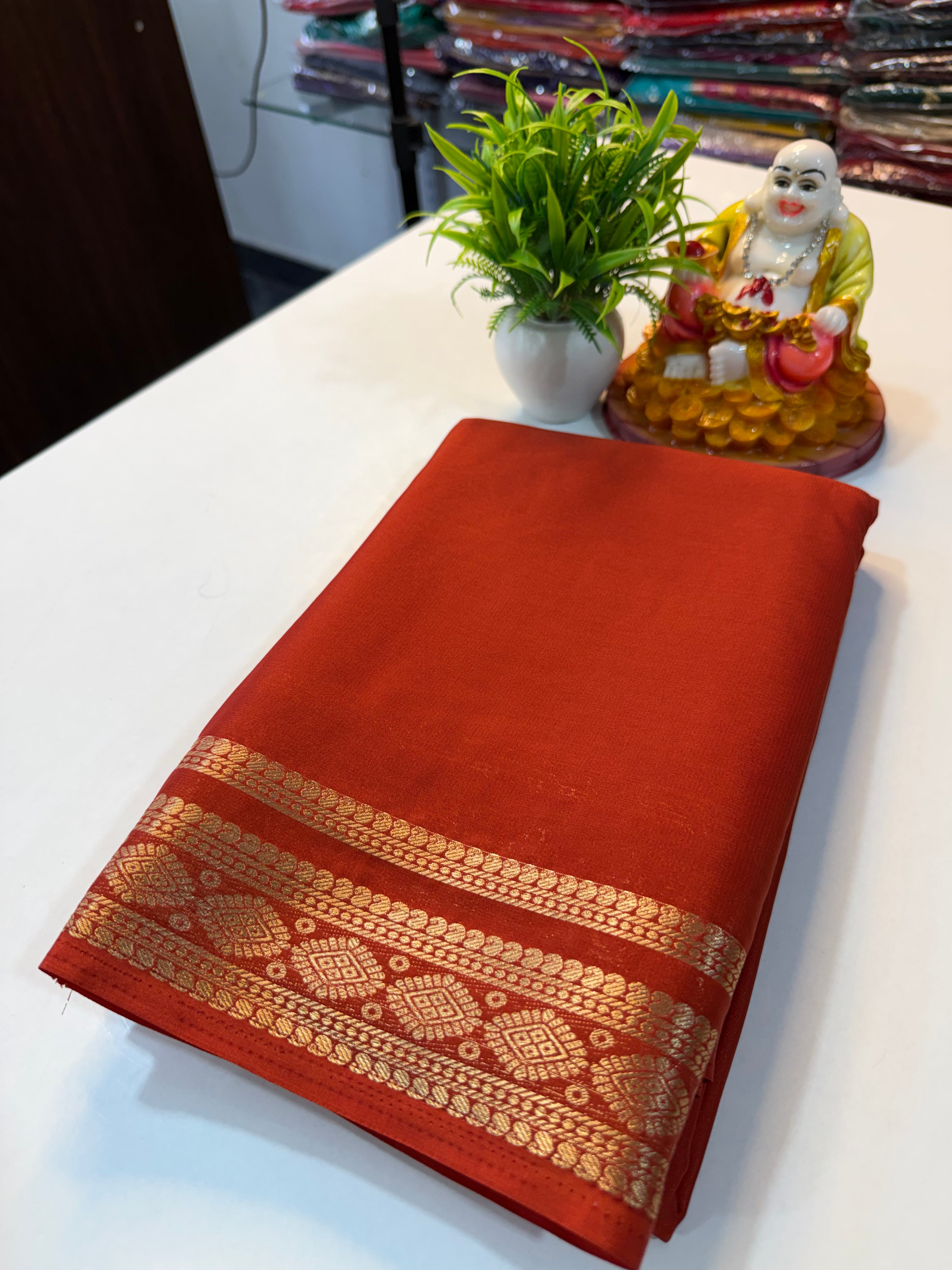 Premium Mysore Crepe Silk Saree with Beautiful Border & Chit Pallu..