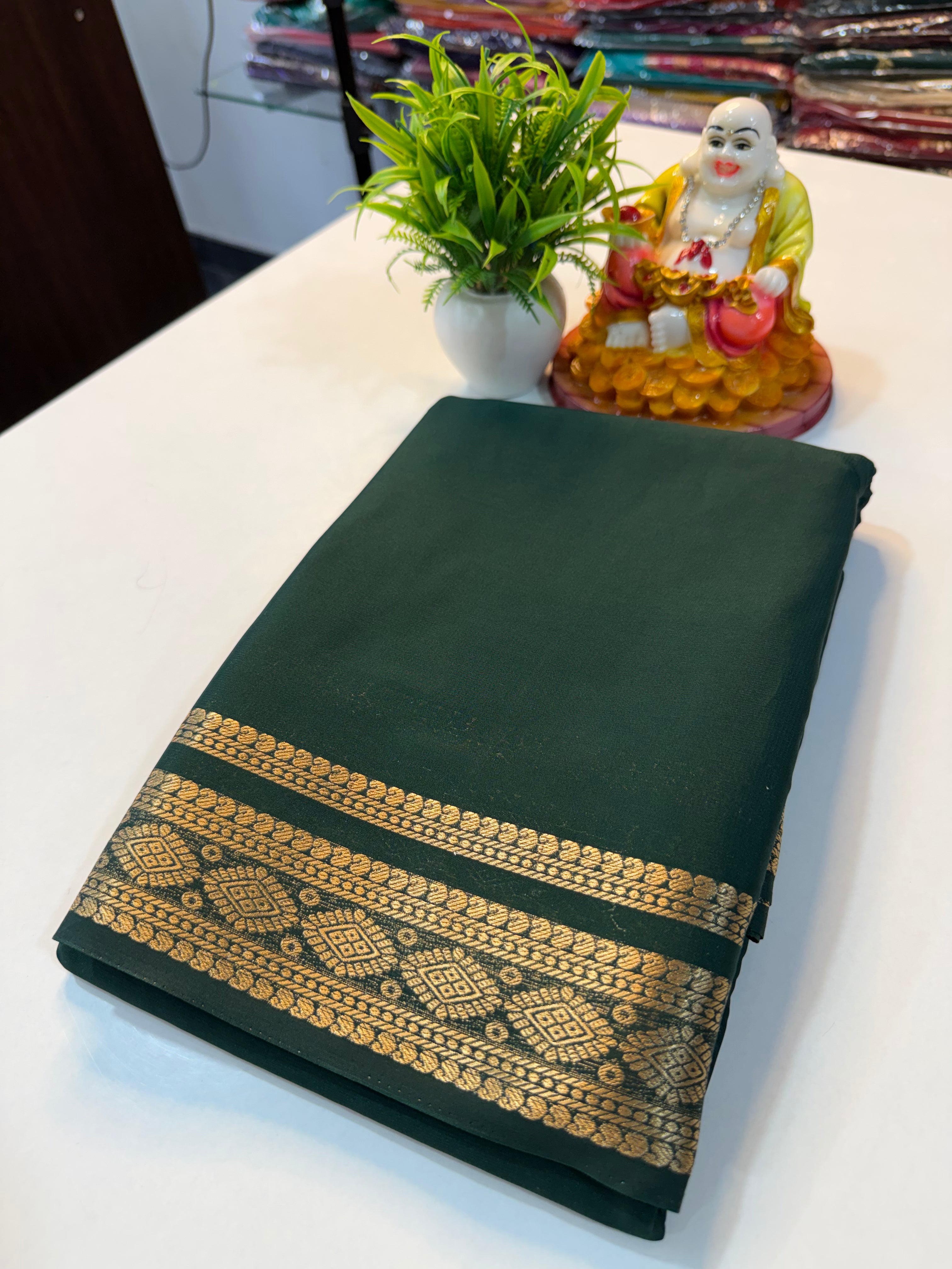 Premium Mysore Crepe Silk Saree with Beautiful Border & Chit Pallu..