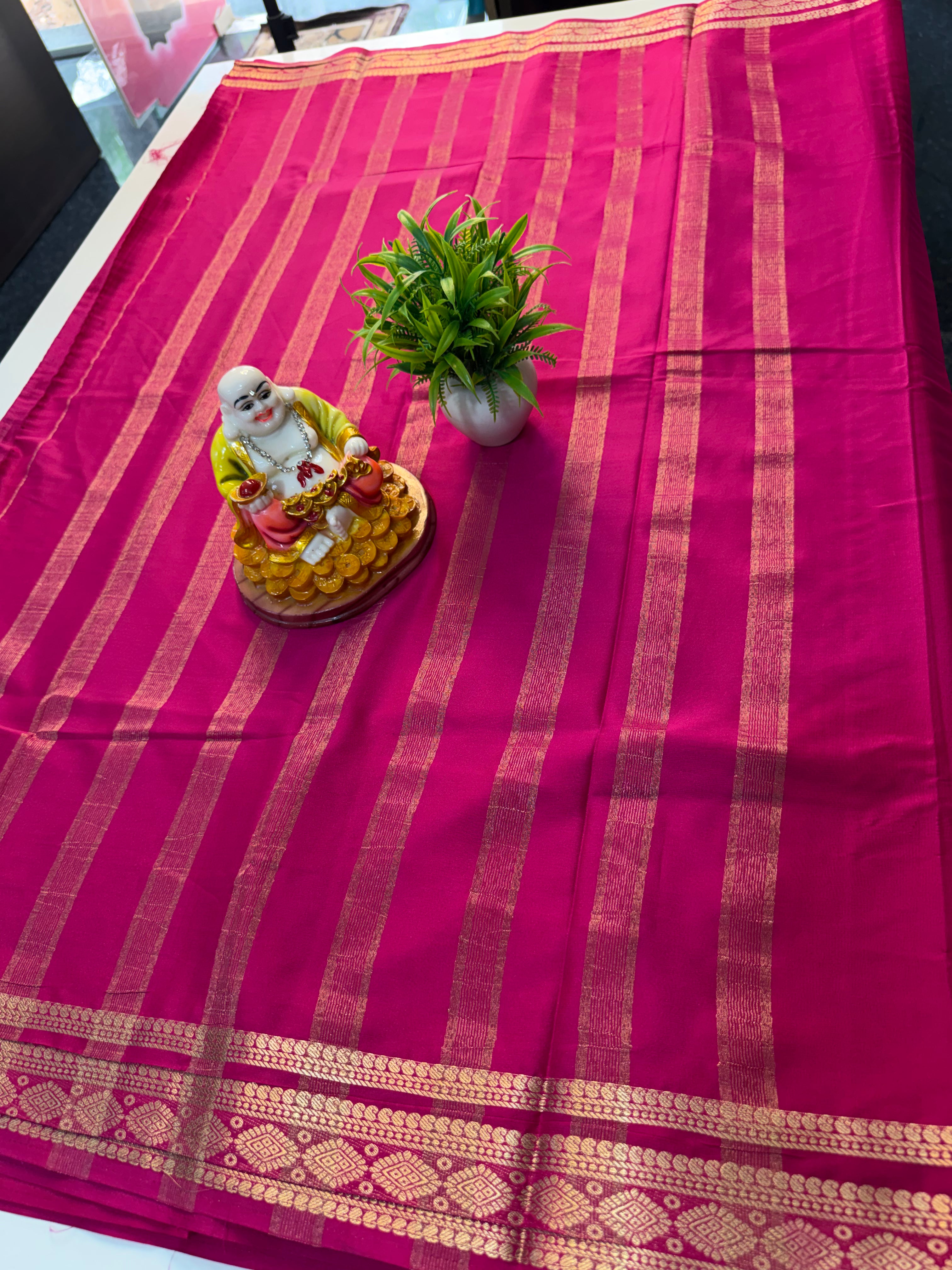 Premium Mysore Crepe Silk Saree with Beautiful Border & Chit Pallu..