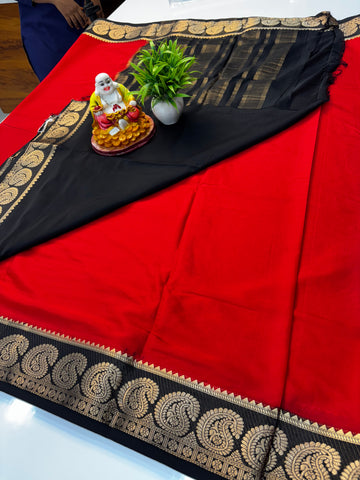 Mysore Crepe Silk Saree with Elegant Mango Border