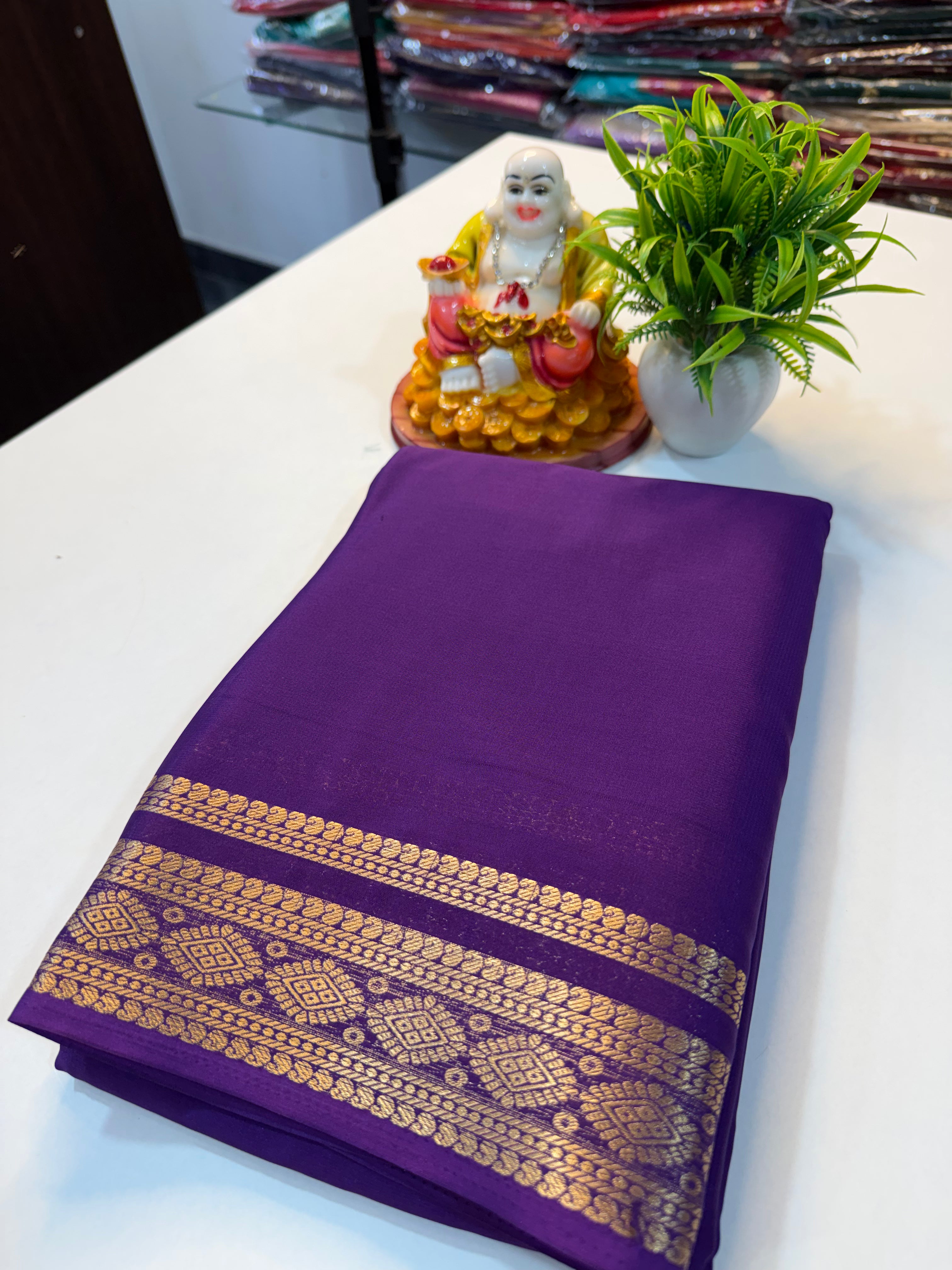 Premium Mysore Crepe Silk Saree with Beautiful Border & Chit Pallu..