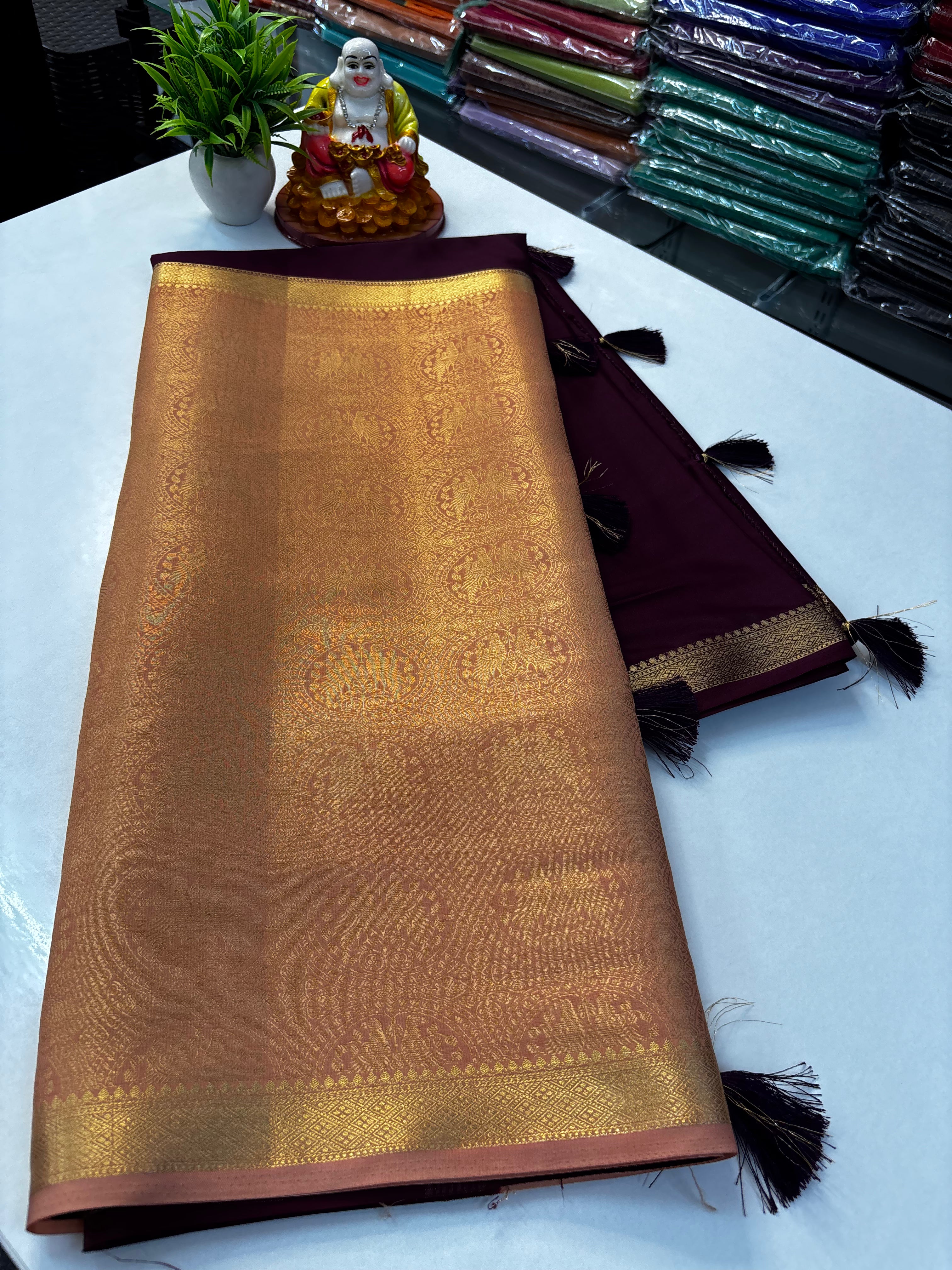 Premium Quality Mysore Crepe Silk Saree with Brocade Design & Rich Pallu