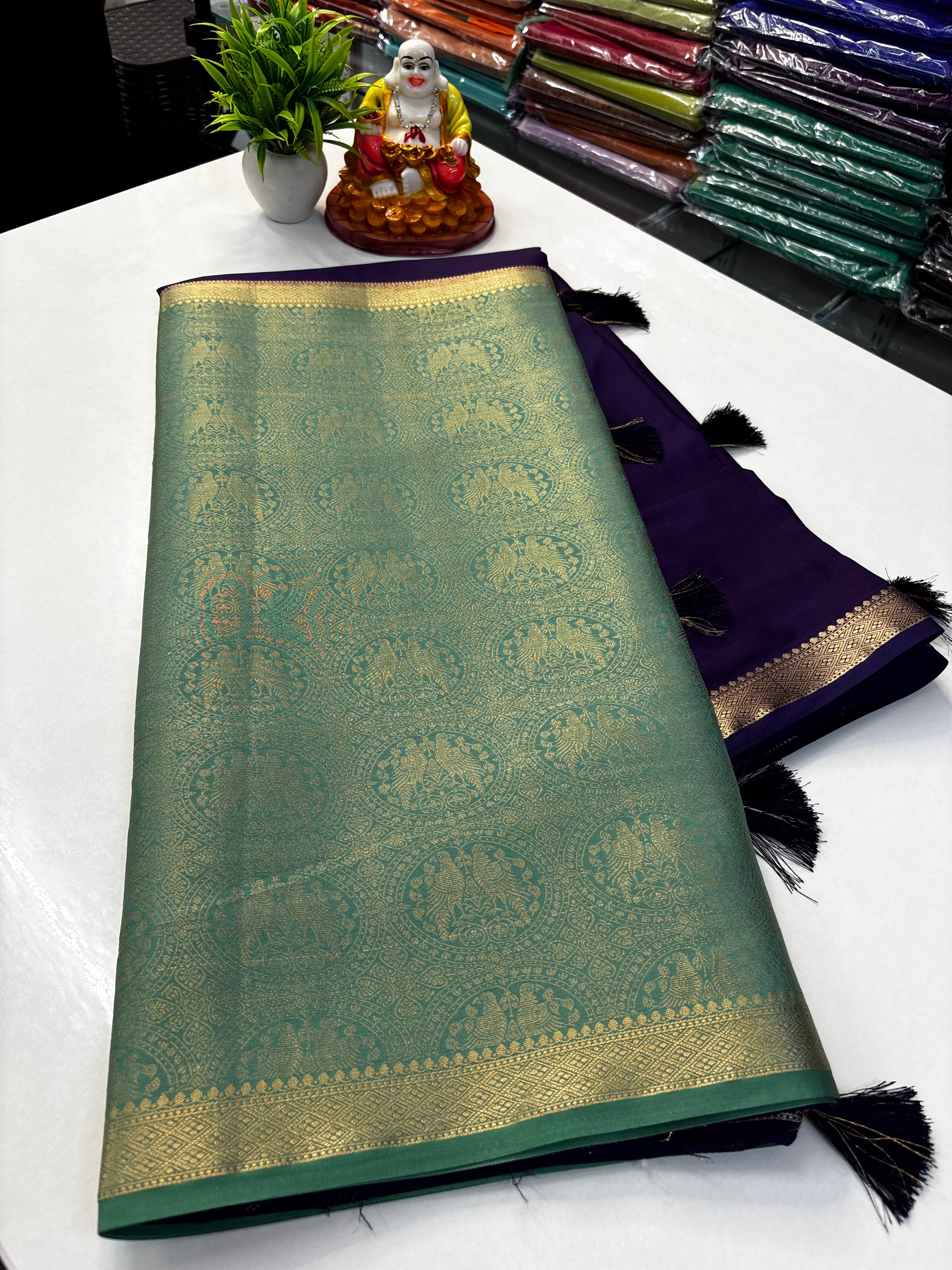 Premium Quality Mysore Crepe Silk Saree with Brocade Design & Rich Pallu