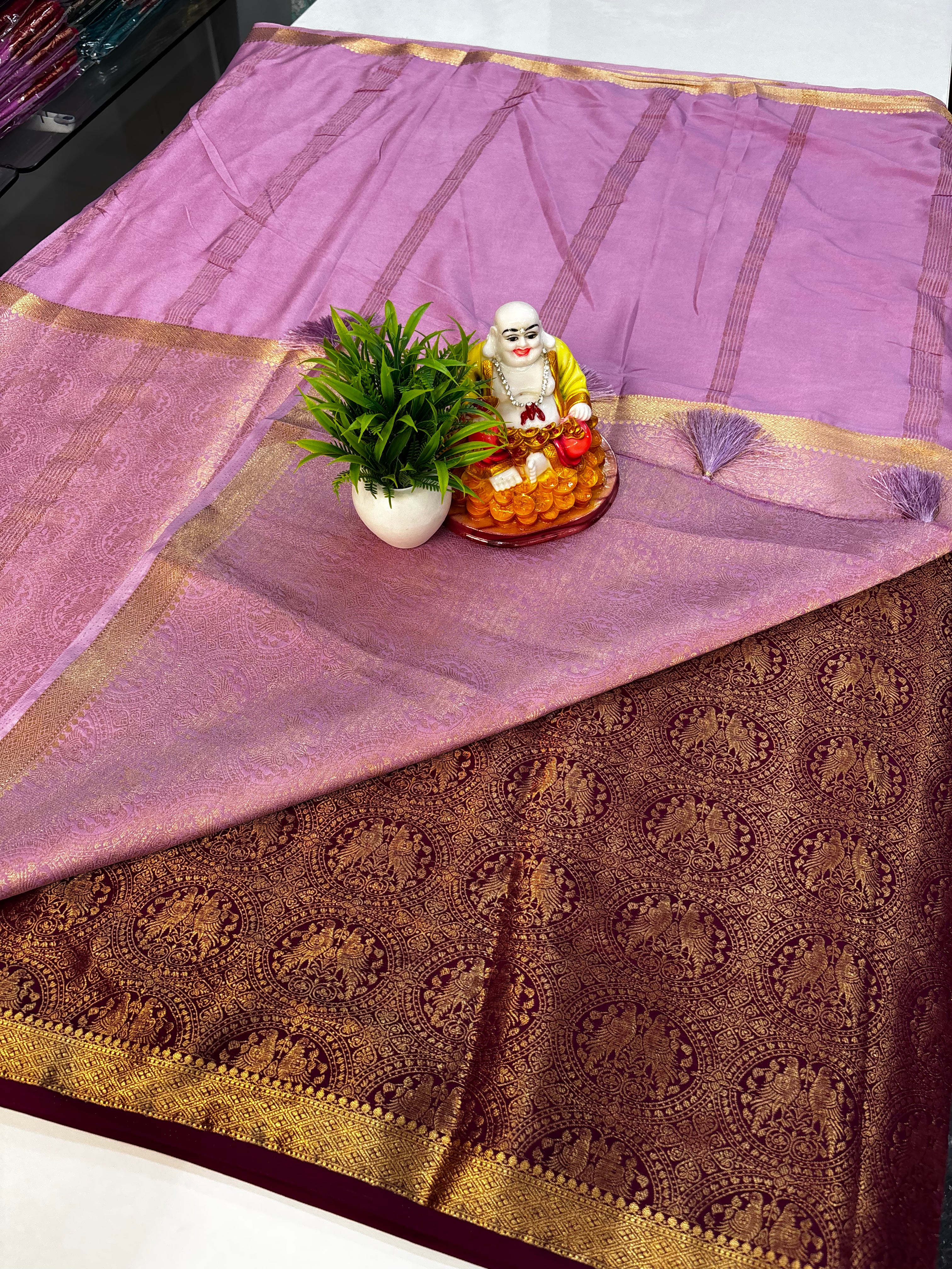 Premium Quality Mysore Crepe Silk Saree with Brocade Design & Rich Pallu