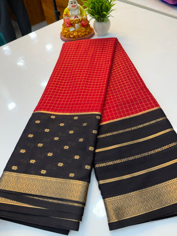 Premium Mysore Crepe Silk Saree with Checks & Rich Pallu…