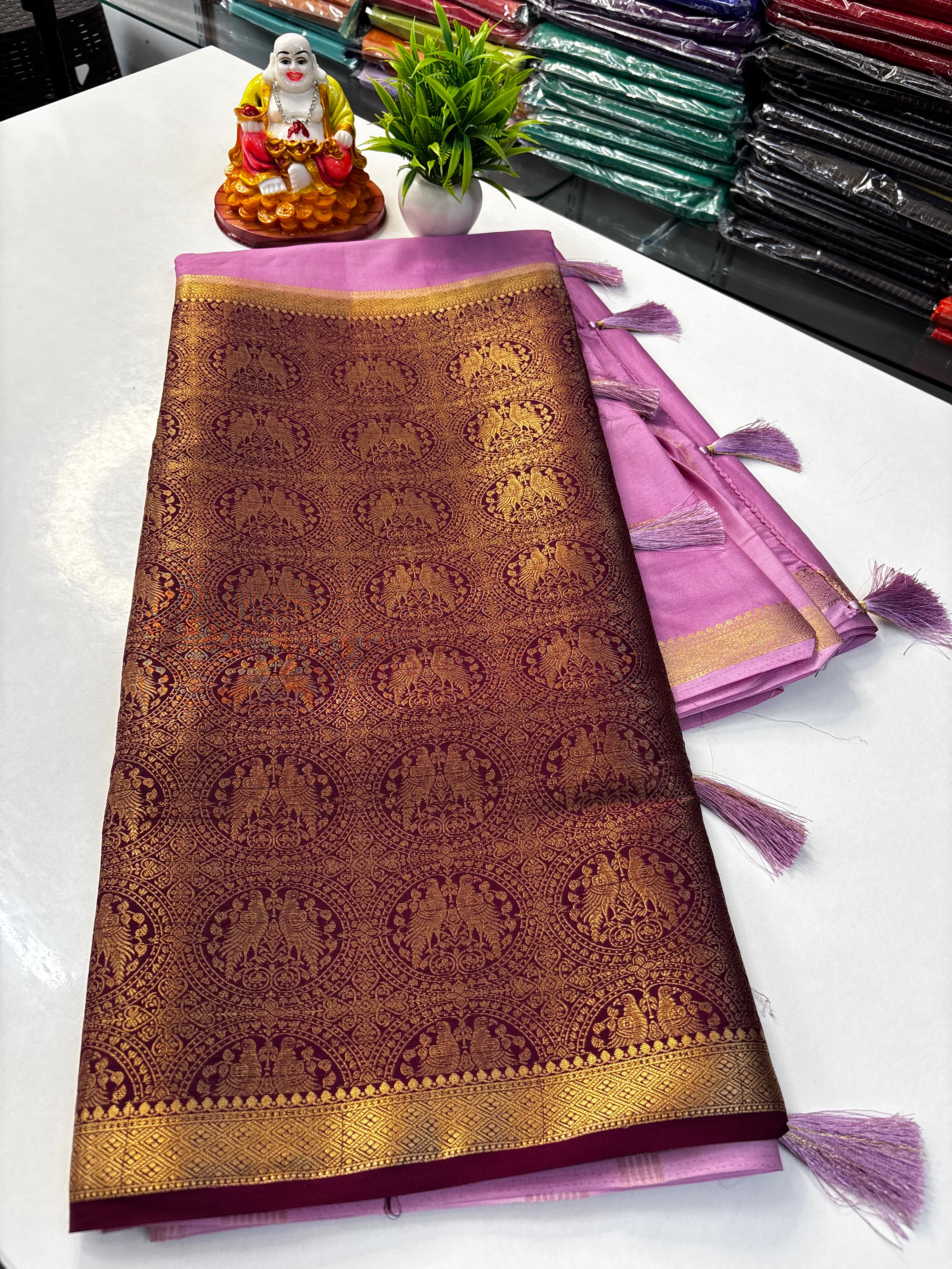 Premium Quality Mysore Crepe Silk Saree with Brocade Design & Rich Pallu