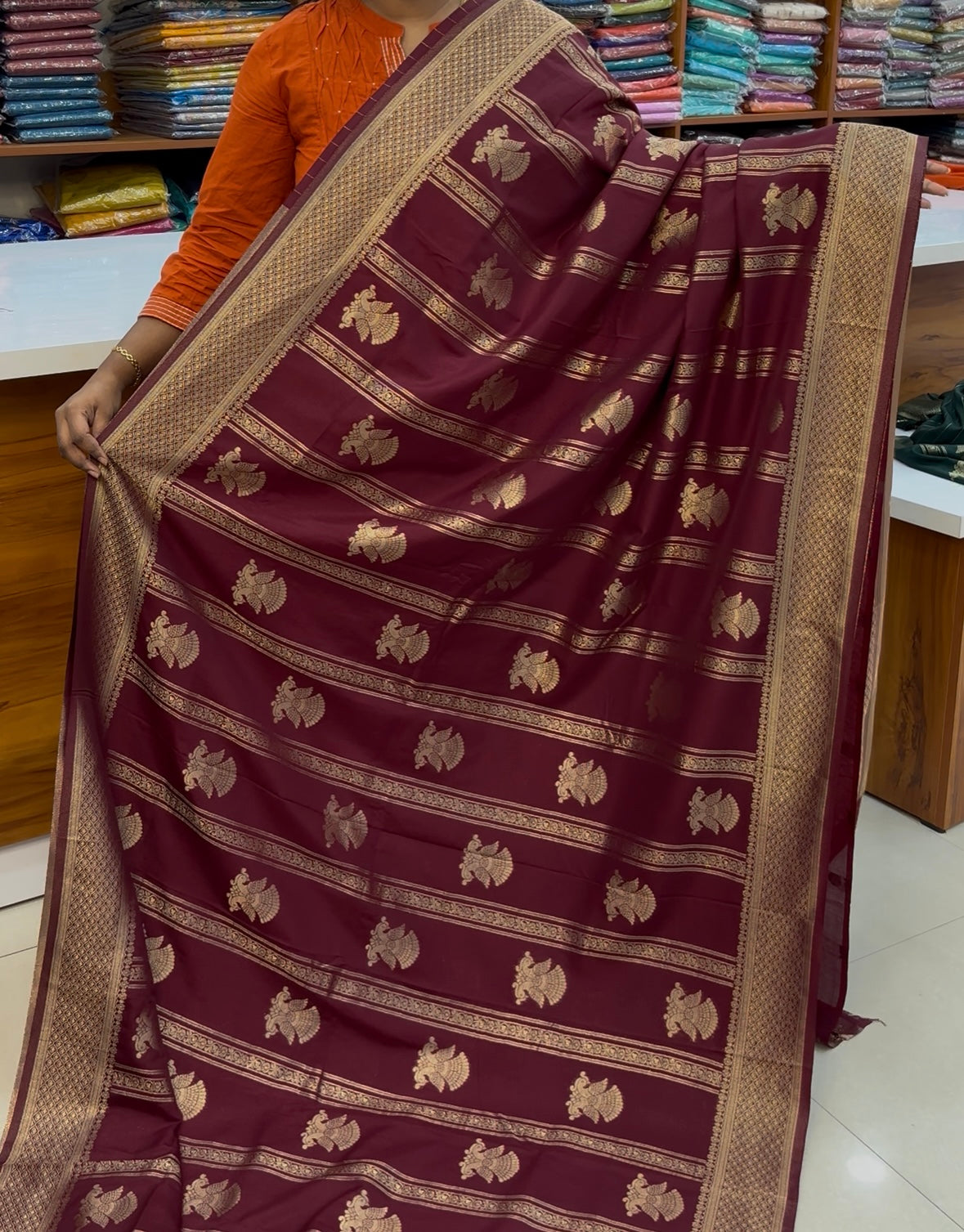 Premium Georgette Saree with Garuda Design & Rich Pallu | Padmavathi Silks and Sarees