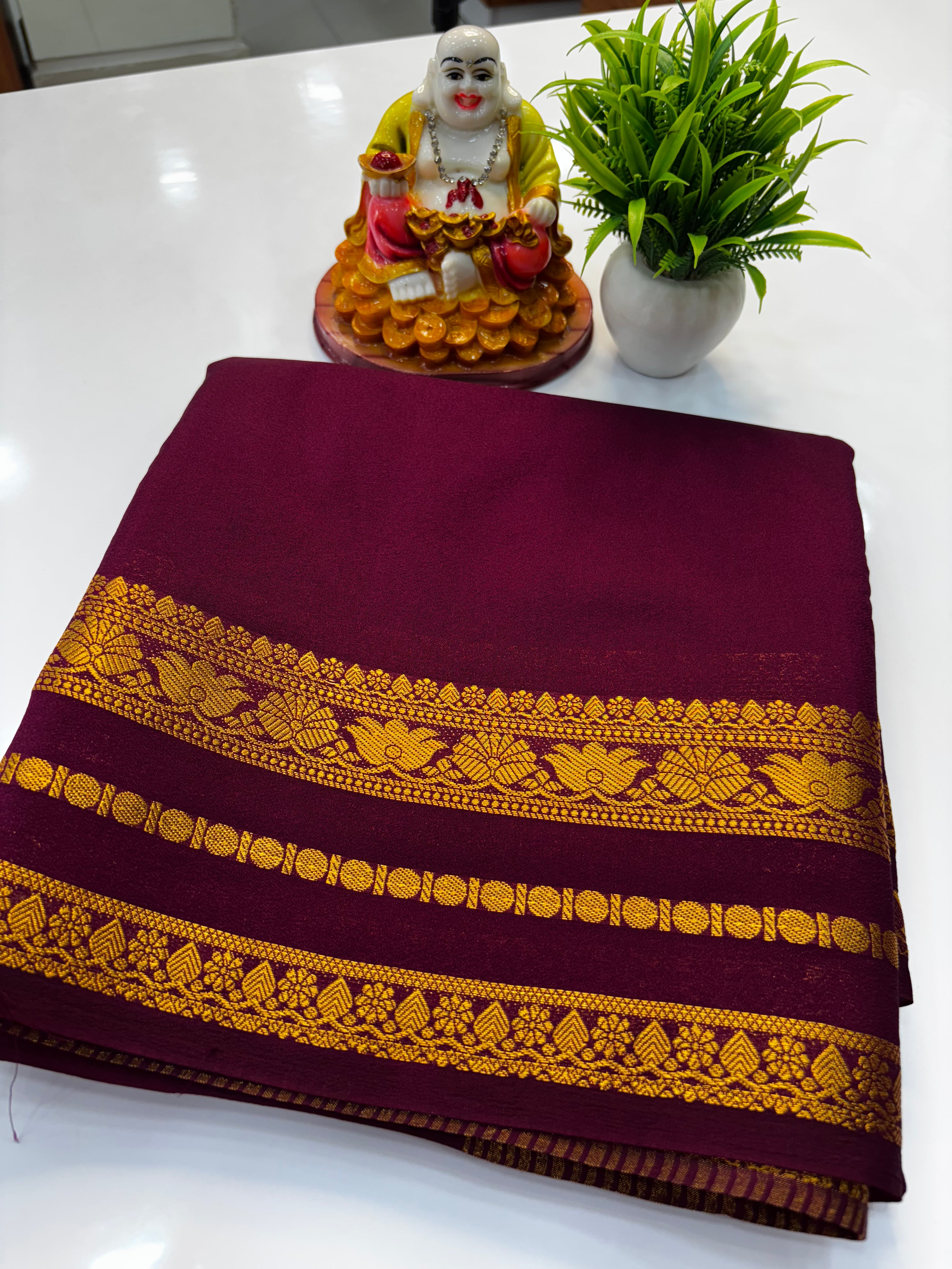 Mysore Crepe Silk Saree with Elegant Lotus Border