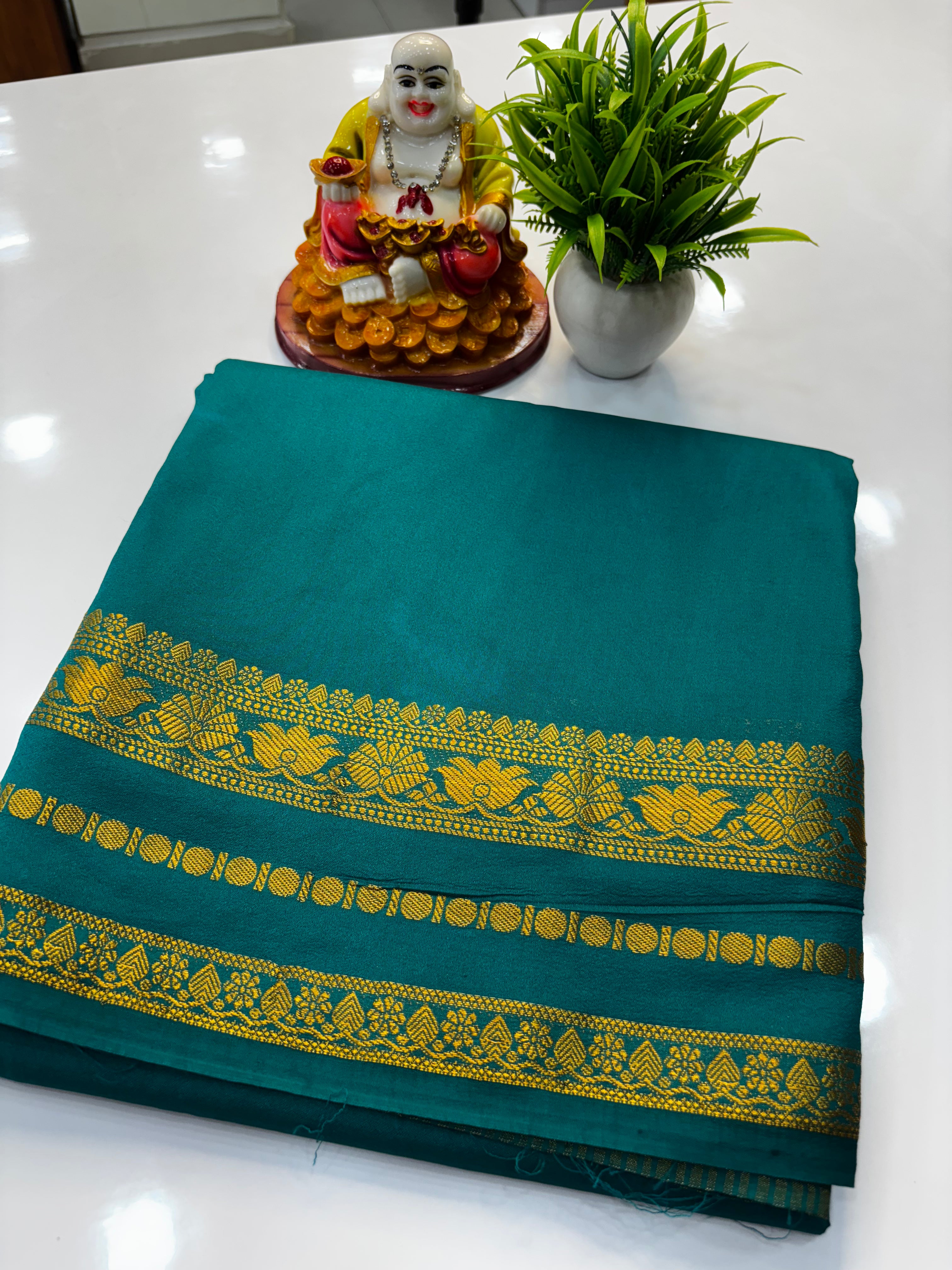 Mysore Crepe Silk Saree with Elegant Lotus Border