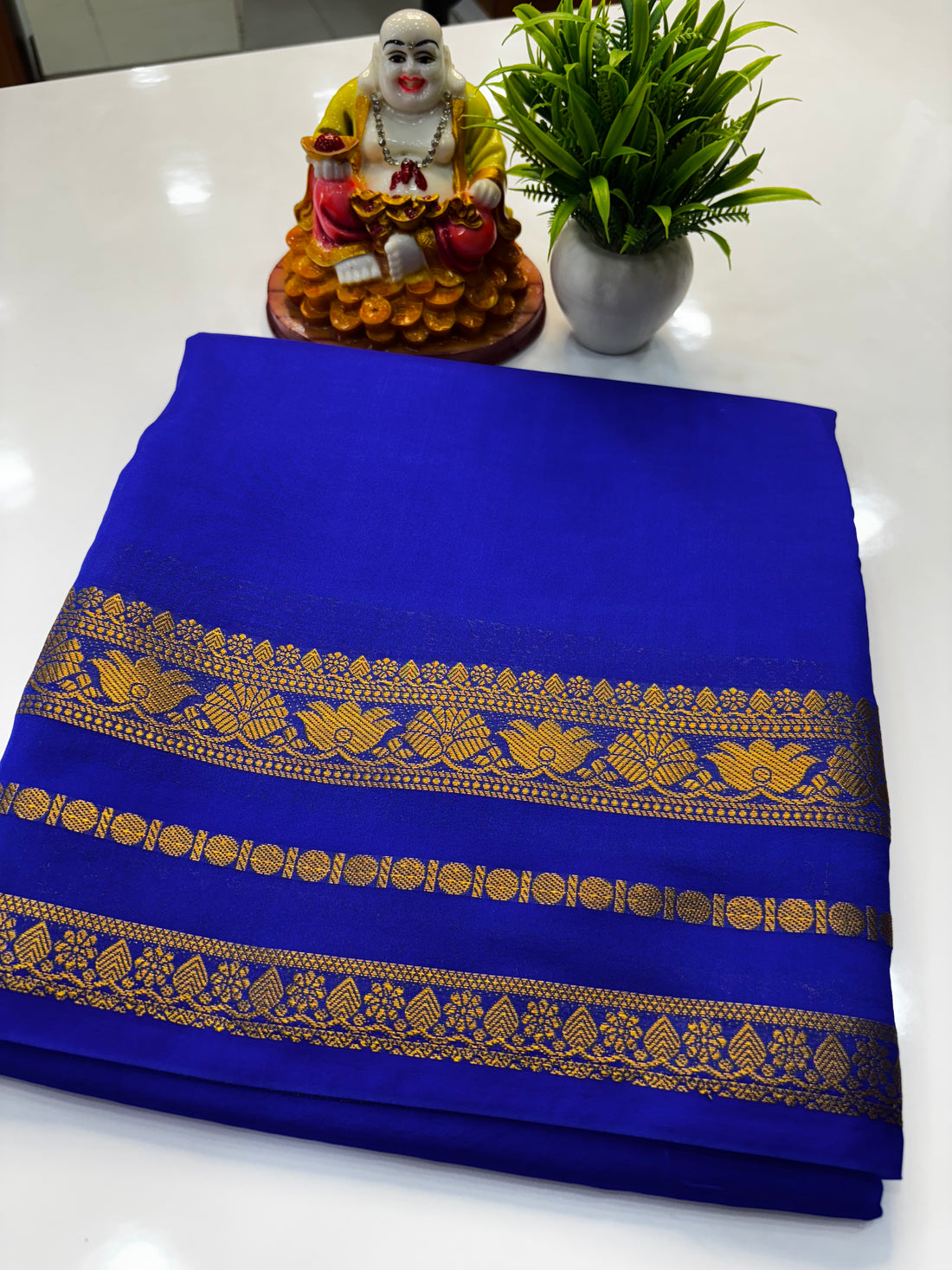 Mysore Crepe Silk Saree with Elegant Lotus Border