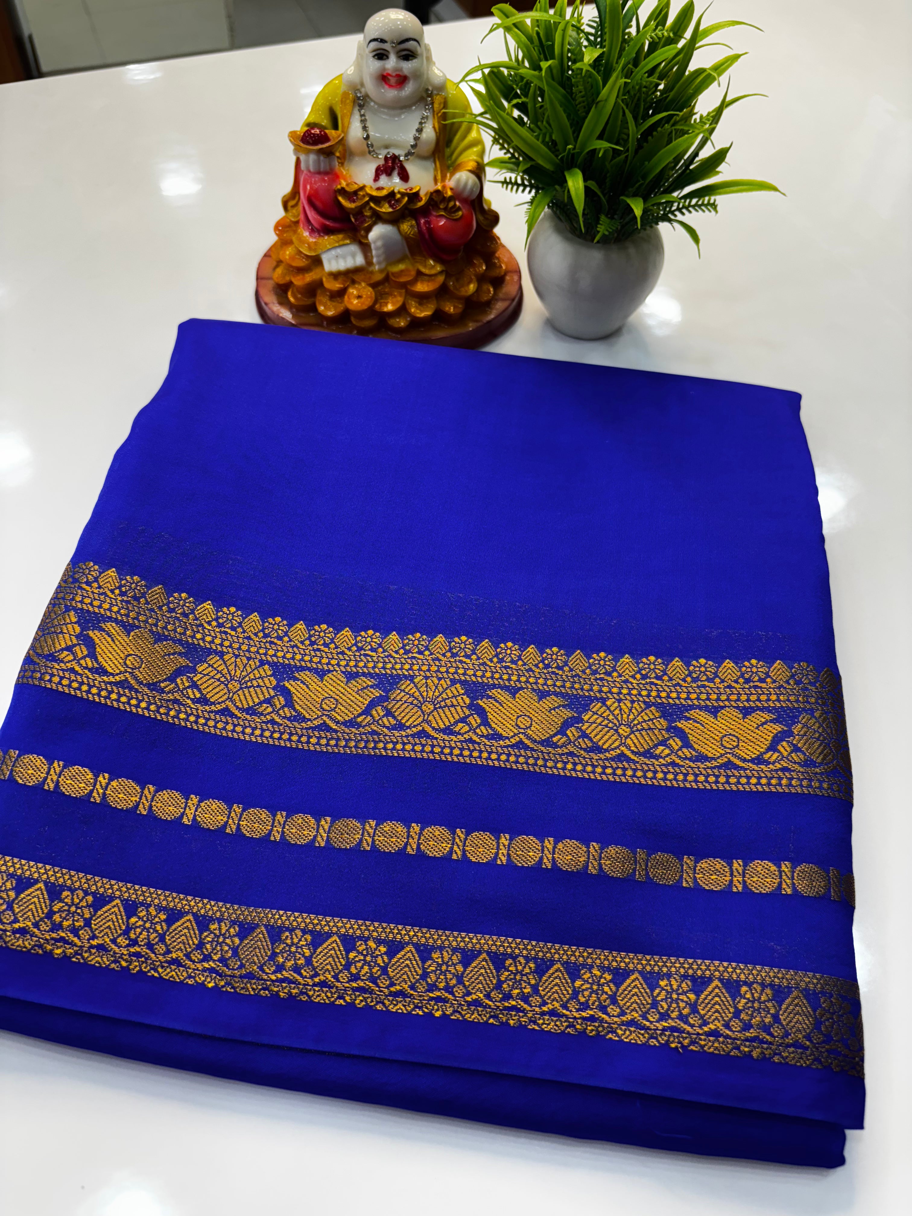 Mysore Crepe Silk Saree with Elegant Lotus Border