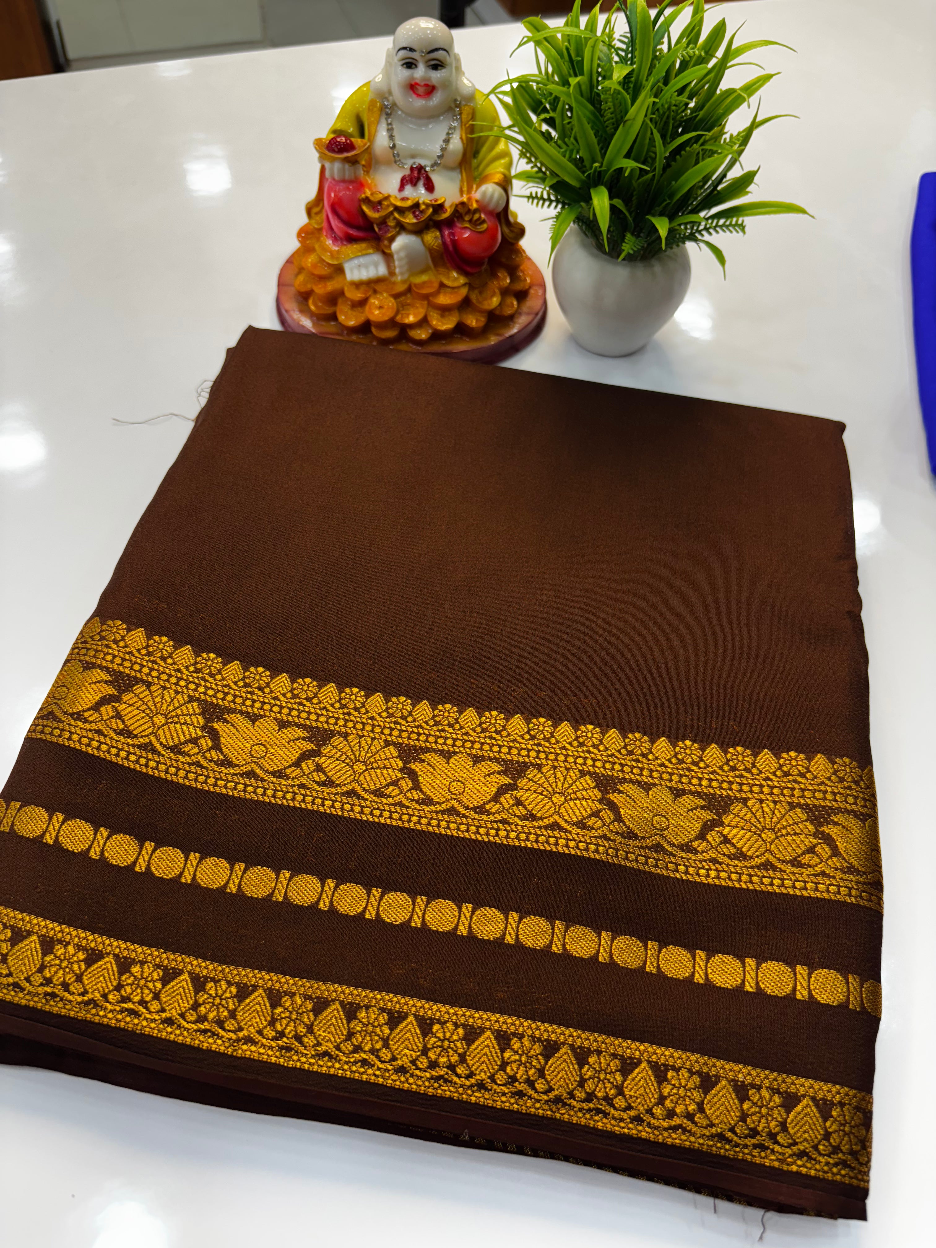 Mysore Crepe Silk Saree with Elegant Lotus Border