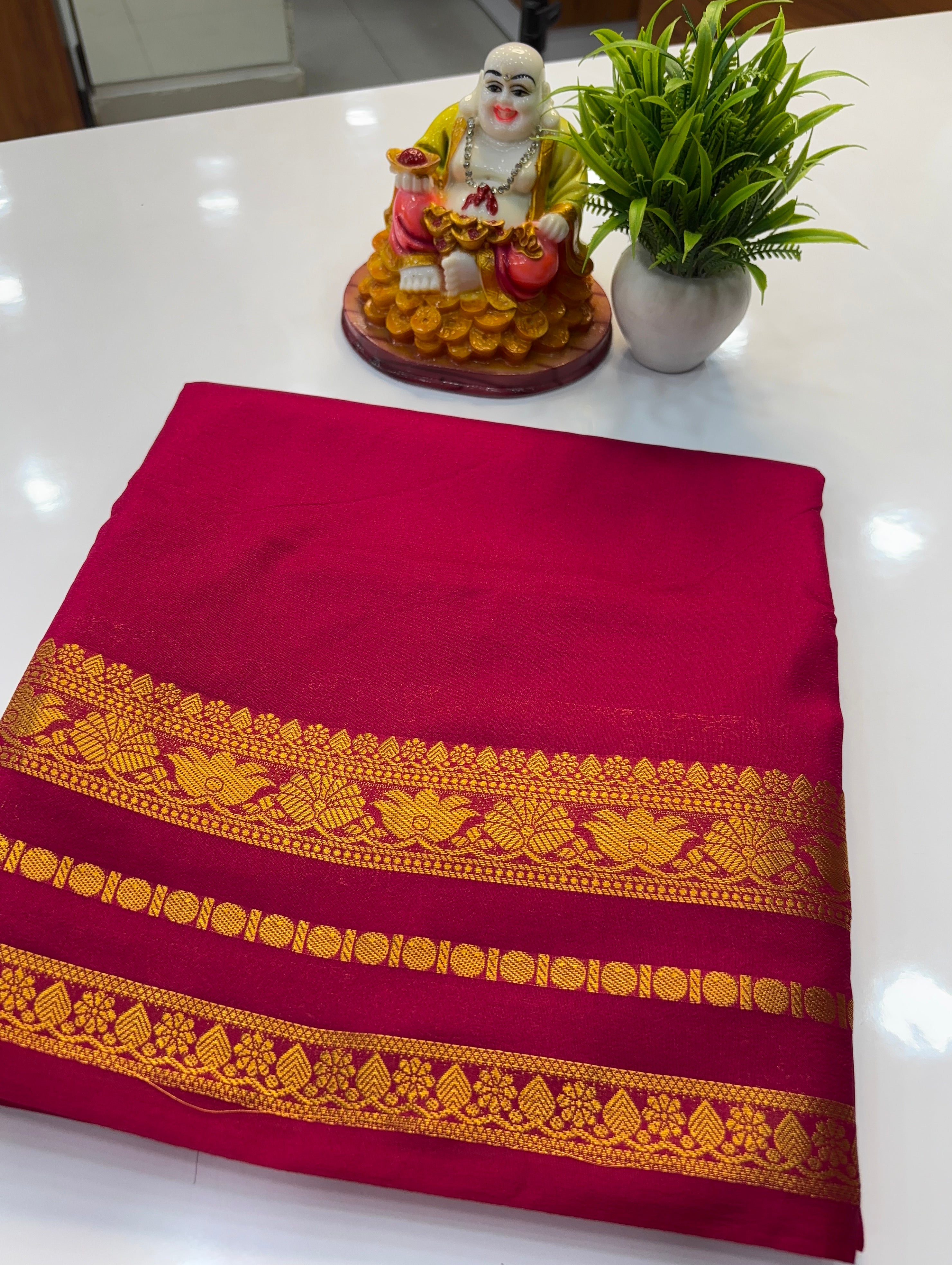 Mysore Crepe Silk Saree with Elegant Lotus Border