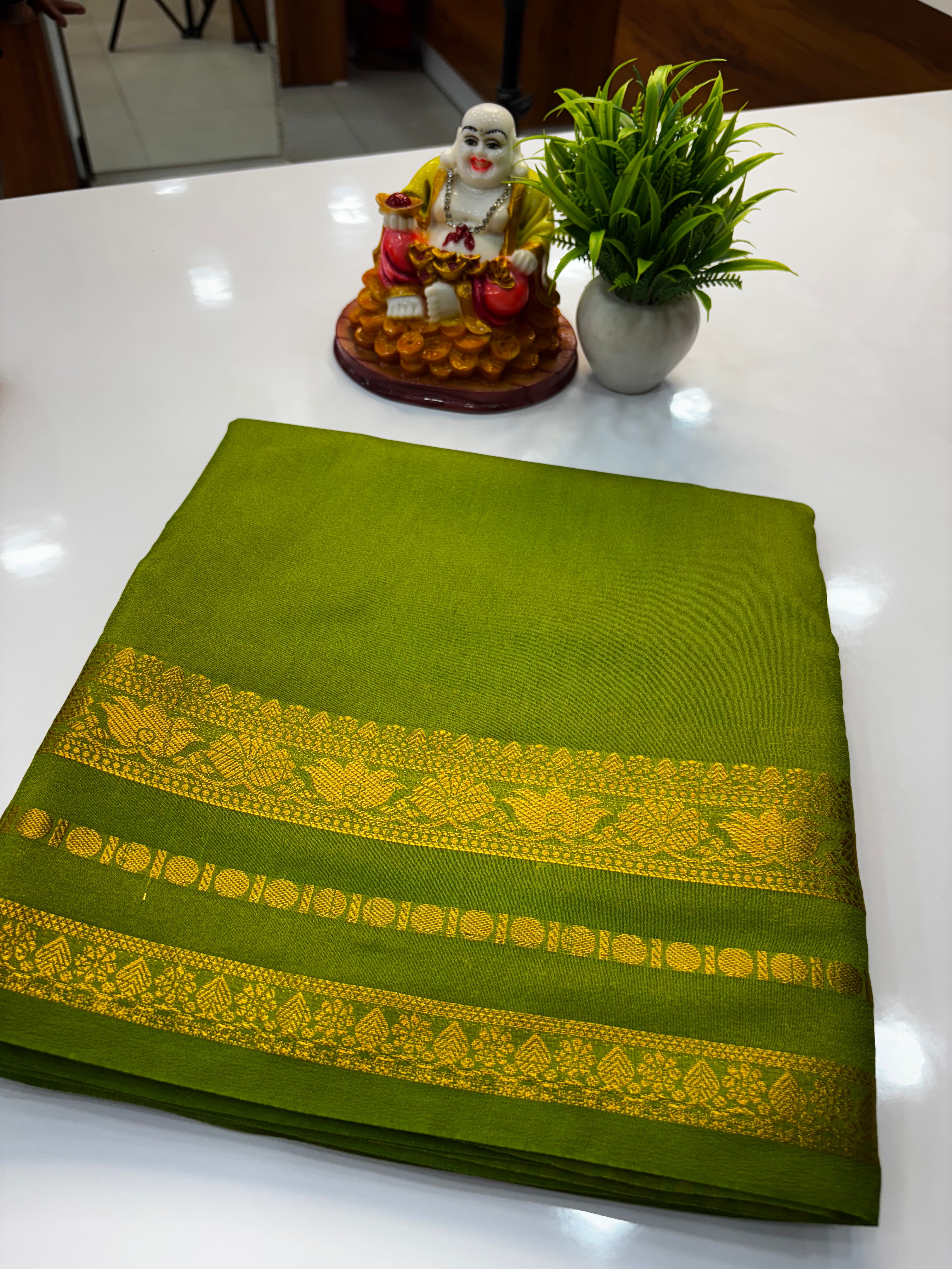 Mysore Crepe Silk Saree with Elegant Lotus Border