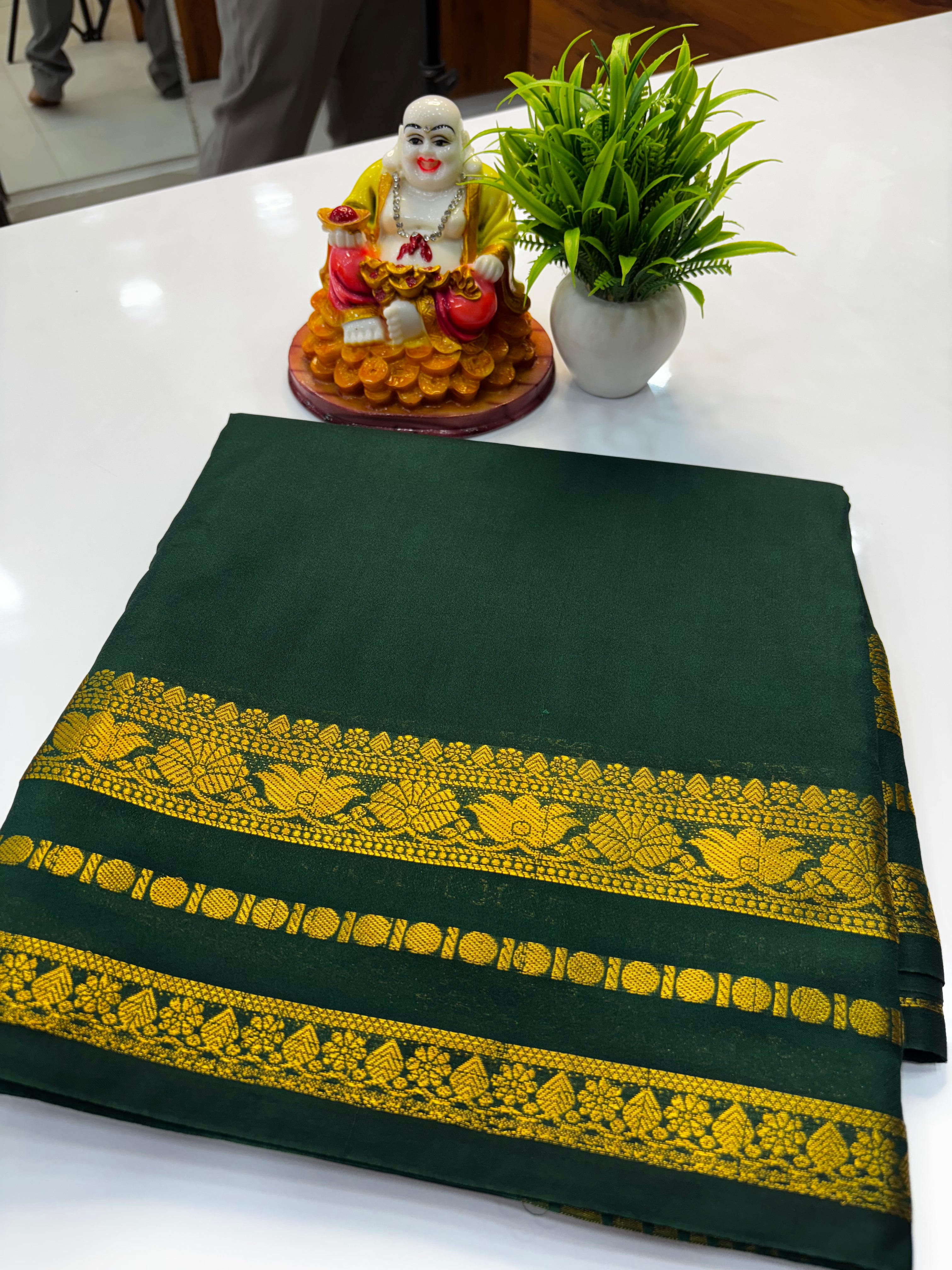 Mysore Crepe Silk Saree with Elegant Lotus Border