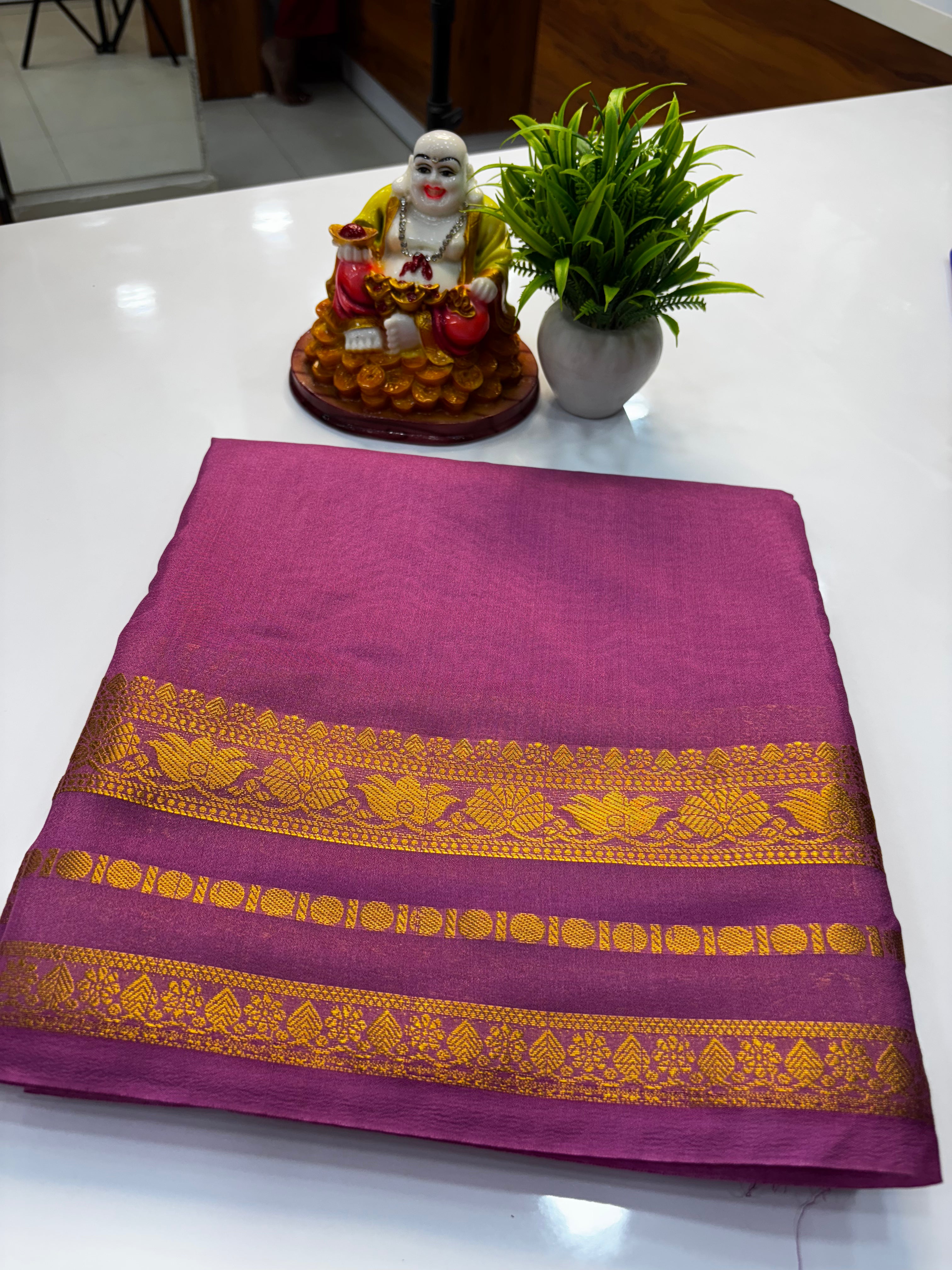 Mysore Crepe Silk Saree with Elegant Lotus Border