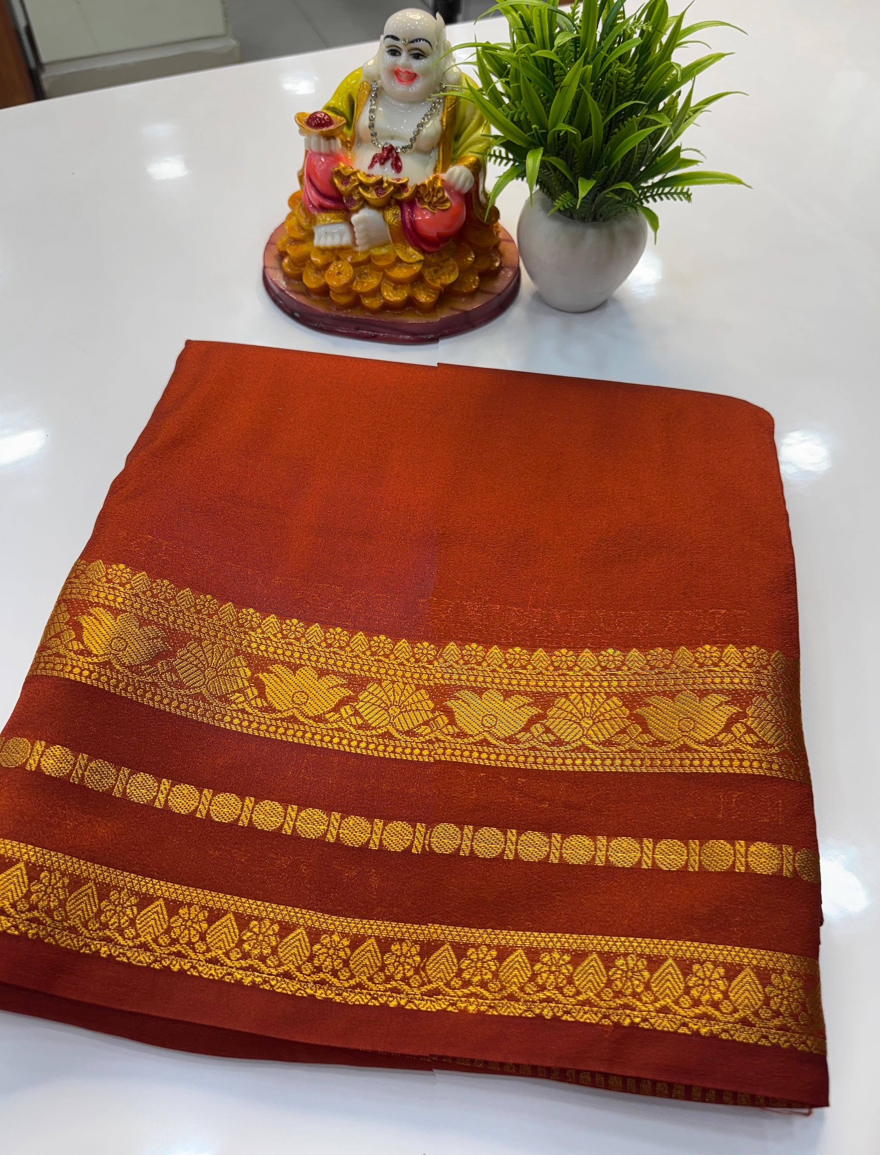 Mysore Crepe Silk Saree with Elegant Lotus Border
