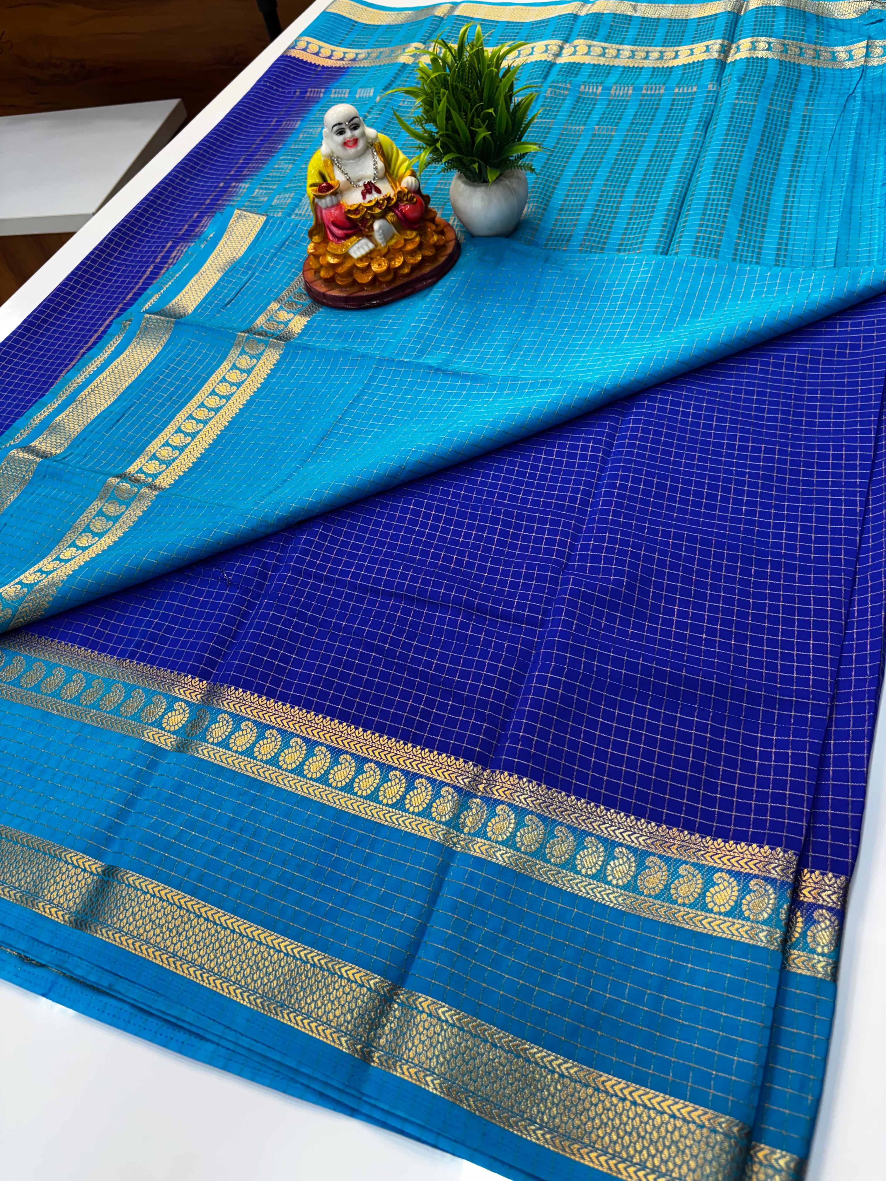 Premium Mysore Crepe Silk Saree with Mango Bentex Border | Padmavathi Silks & Sarees