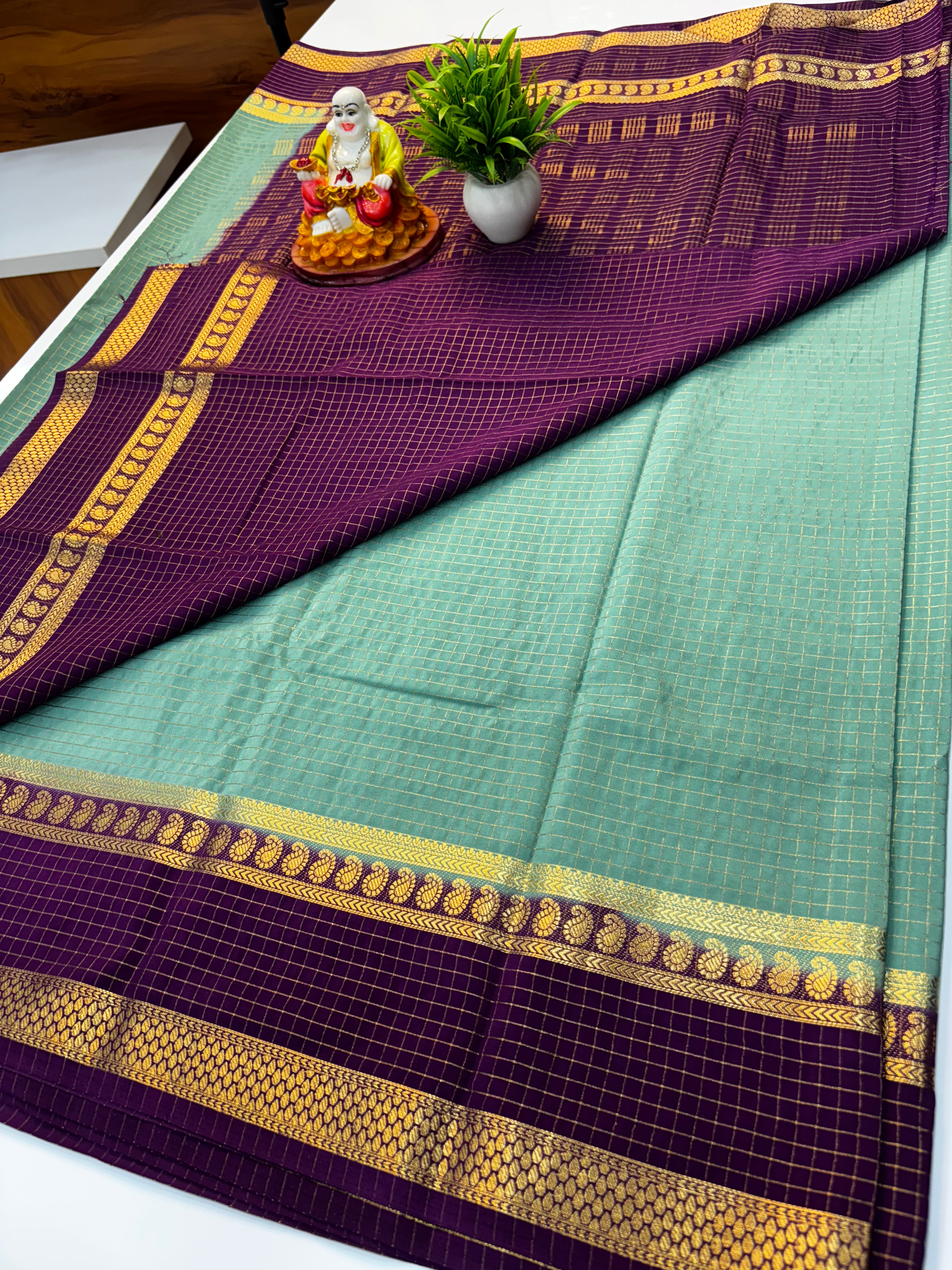 Premium Mysore Crepe Silk Saree with Mango Bentex Border | Padmavathi Silks & Sarees