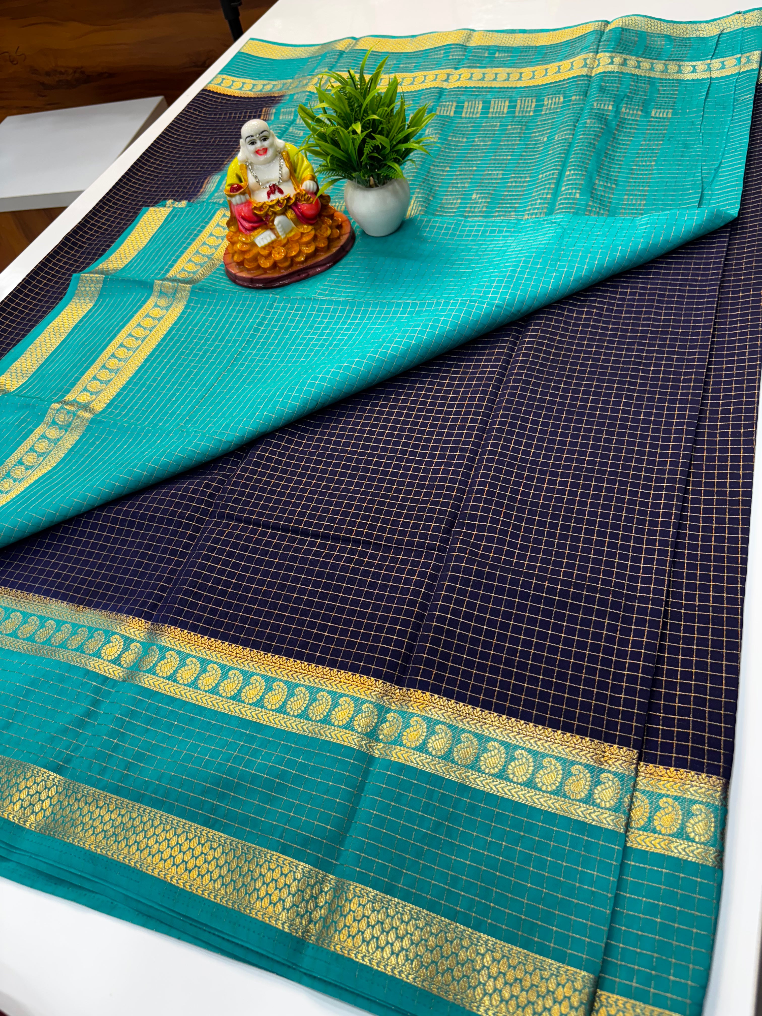 Premium Mysore Crepe Silk Saree with Mango Bentex Border | Padmavathi Silks & Sarees