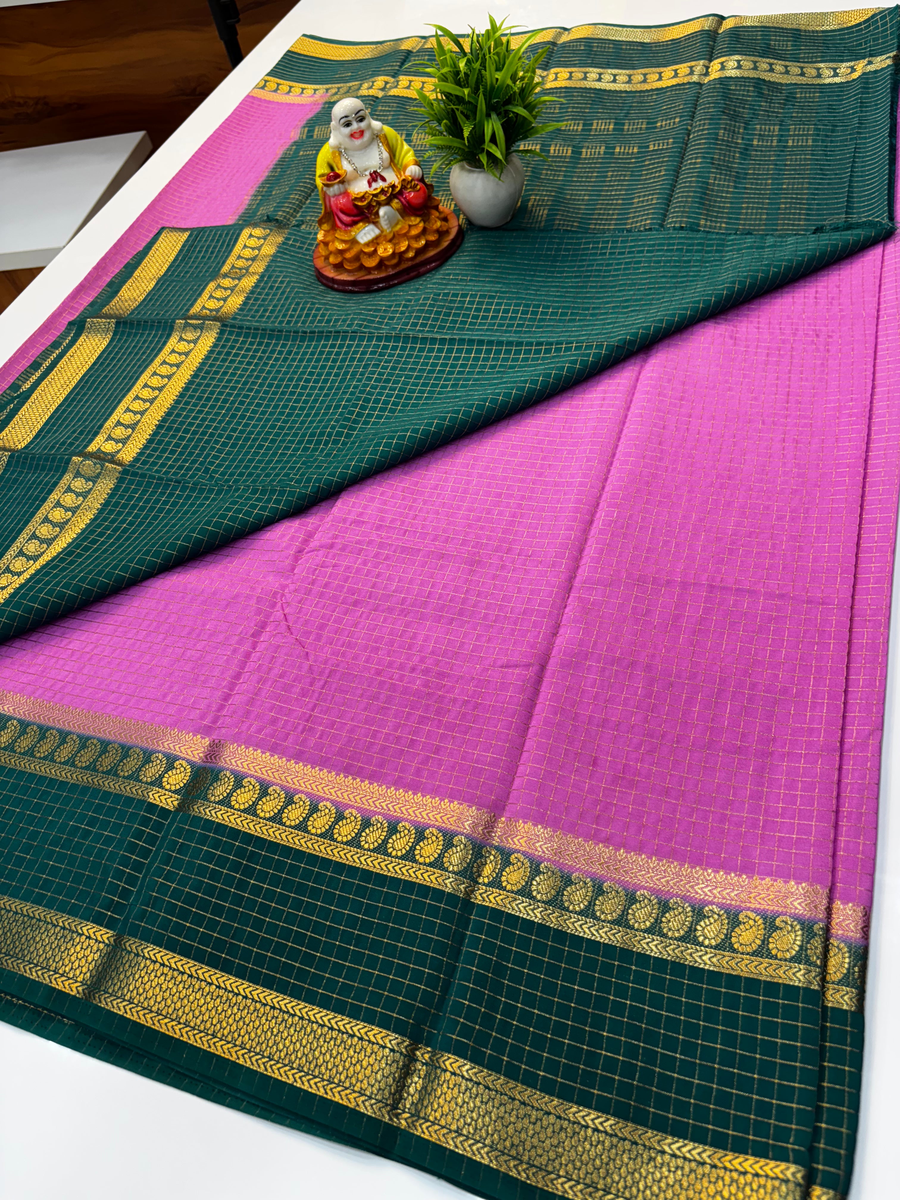 Premium Mysore Crepe Silk Saree with Mango Bentex Border | Padmavathi Silks & Sarees