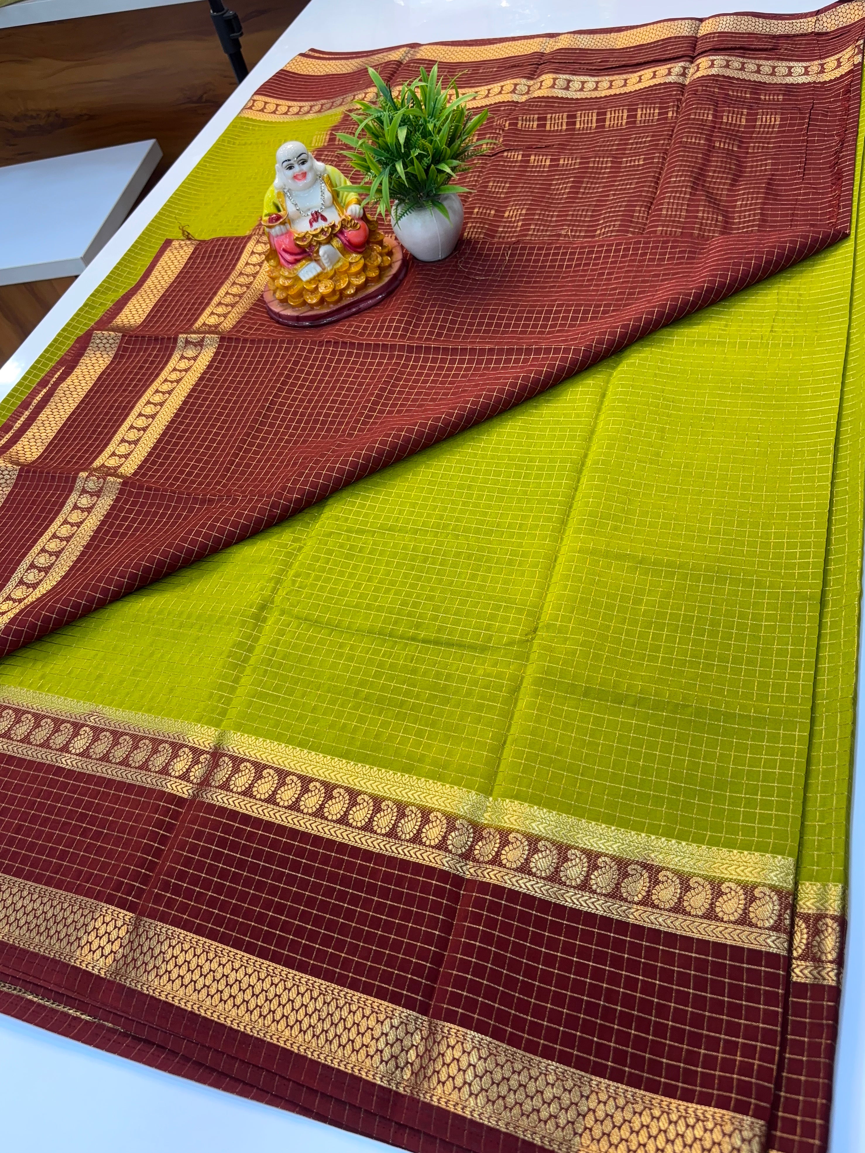 Premium Mysore Crepe Silk Saree with Mango Bentex Border | Padmavathi Silks & Sarees