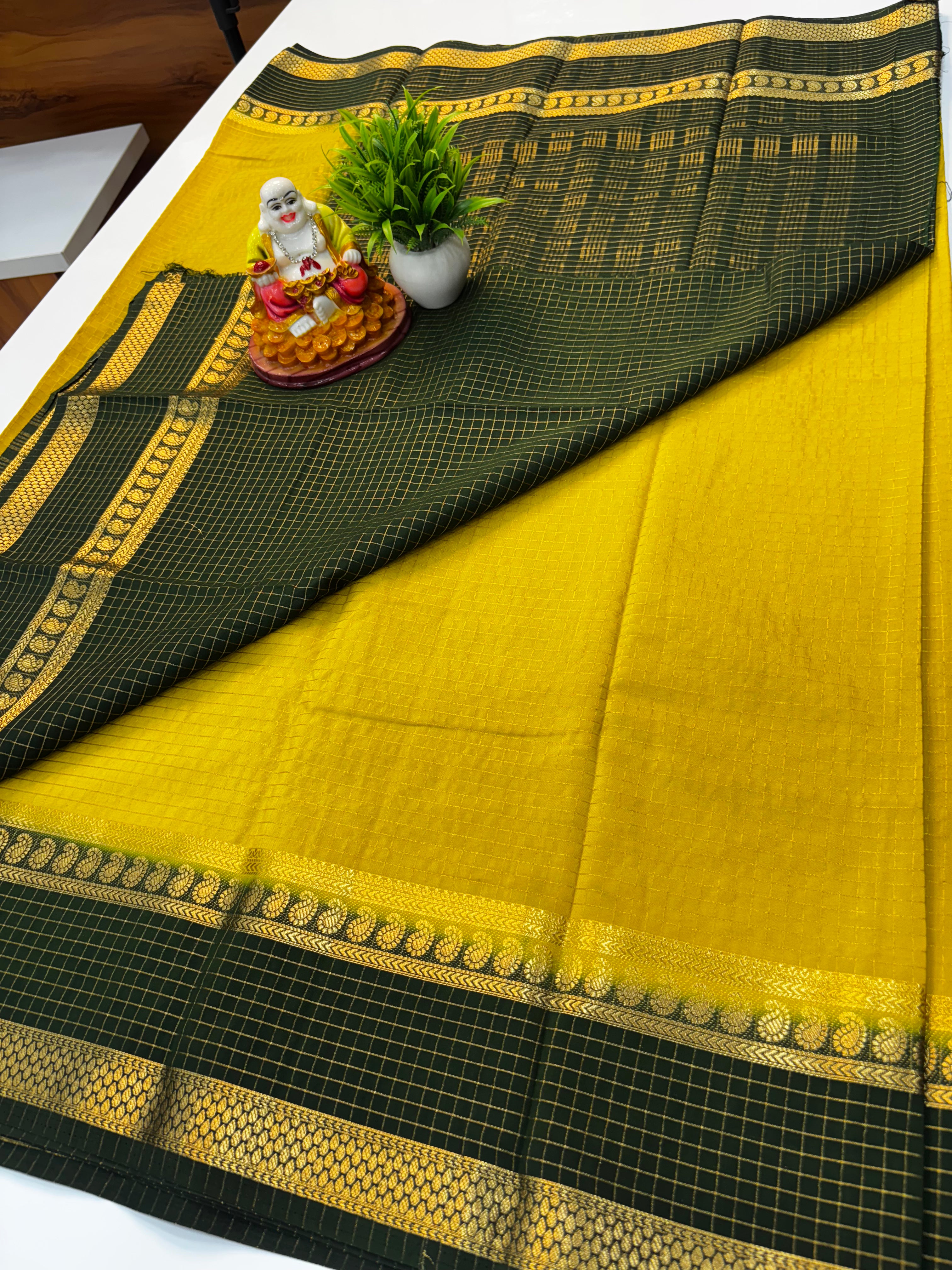 Premium Mysore Crepe Silk Saree with Mango Bentex Border | Padmavathi Silks & Sarees