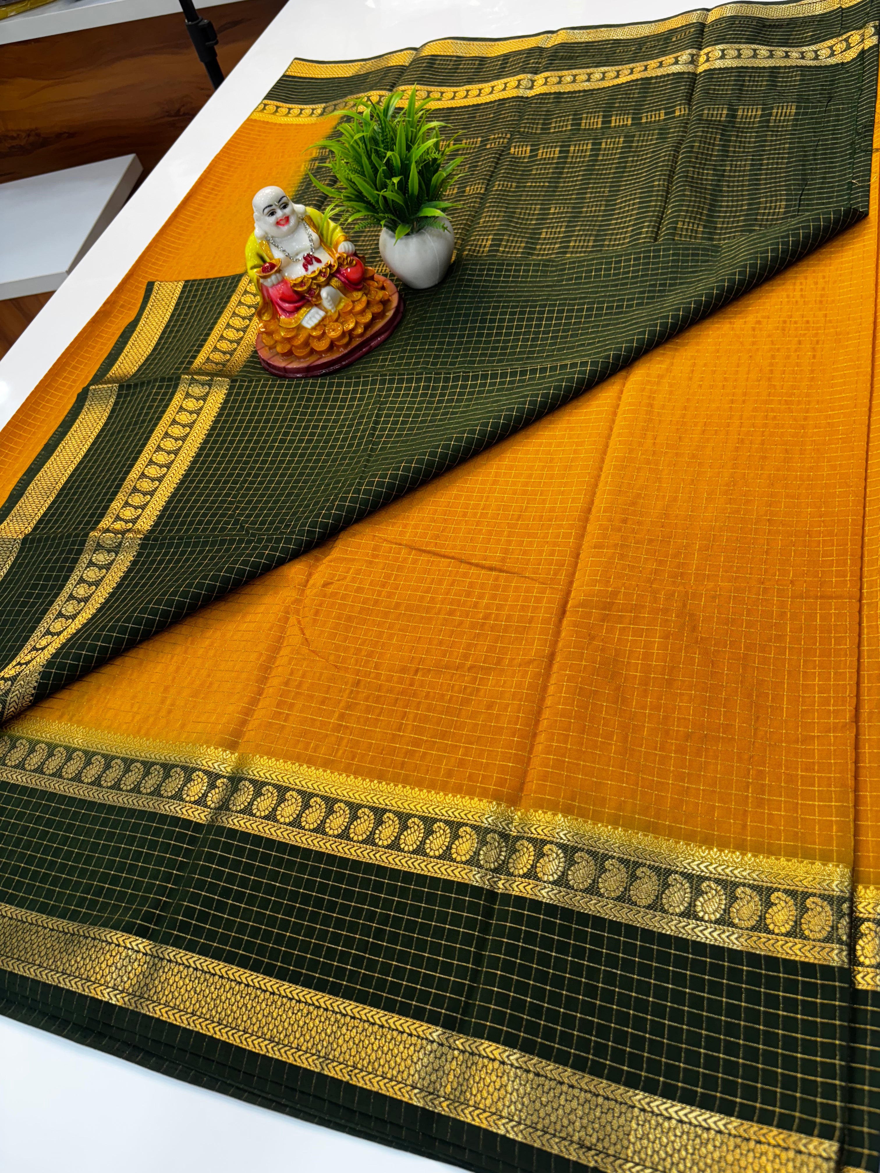Premium Mysore Crepe Silk Saree with Mango Bentex Border | Padmavathi Silks & Sarees