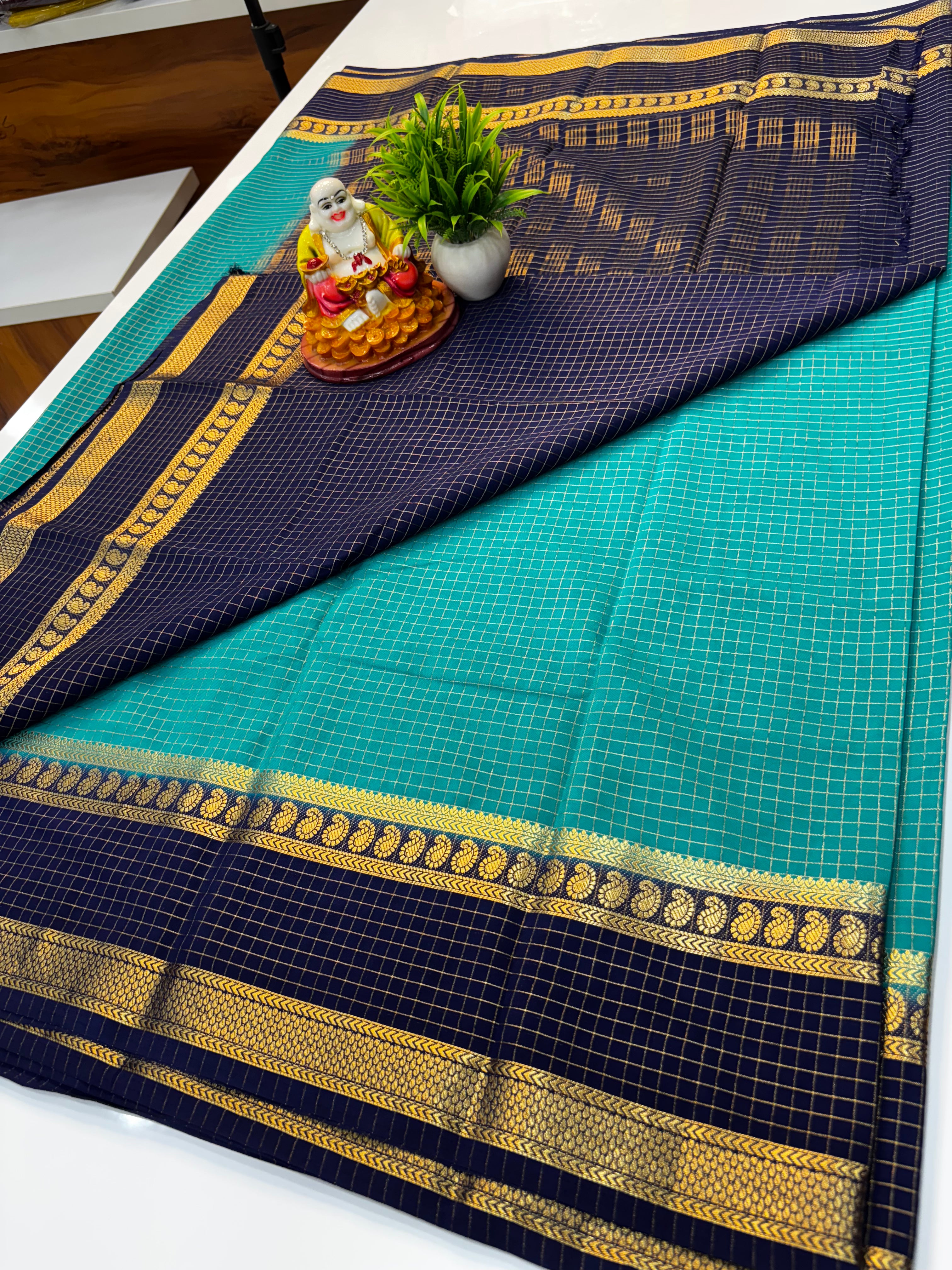 Premium Mysore Crepe Silk Saree with Mango Bentex Border | Padmavathi Silks & Sarees