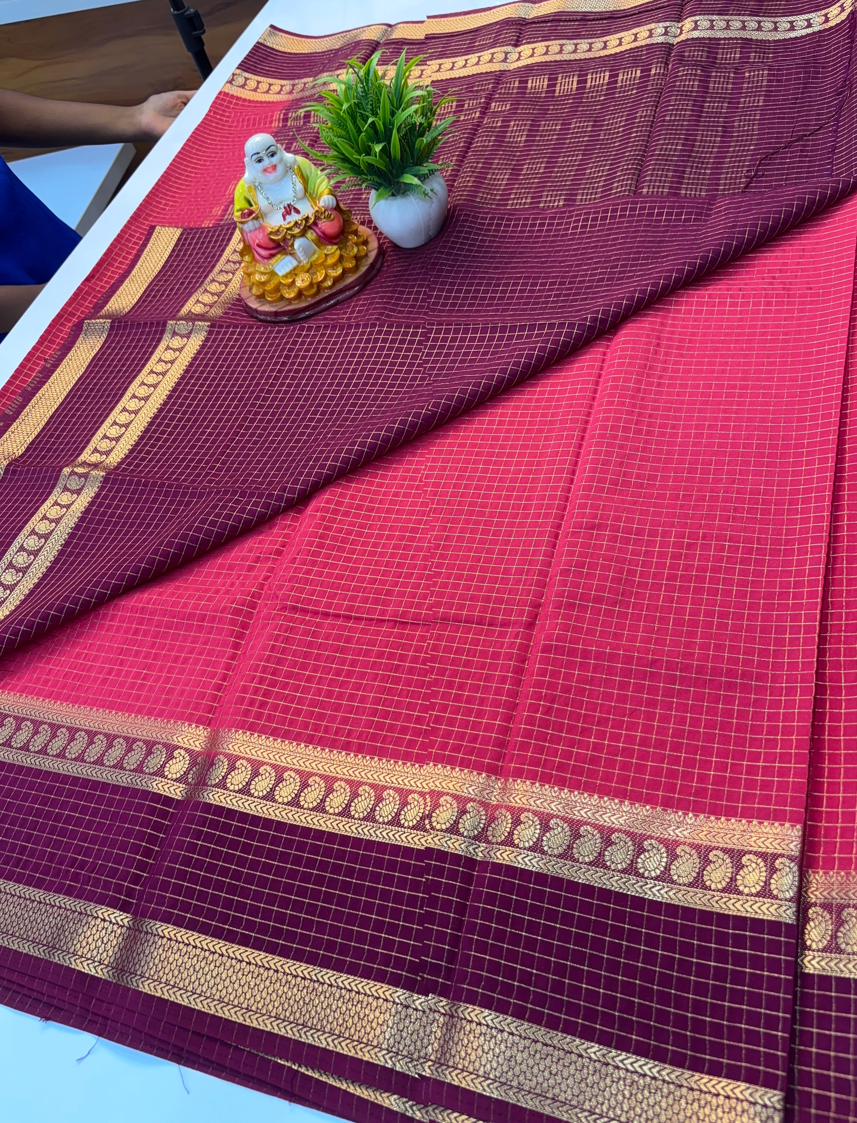 Premium Mysore Crepe Silk Saree with Mango Bentex Border | Padmavathi Silks & Sarees