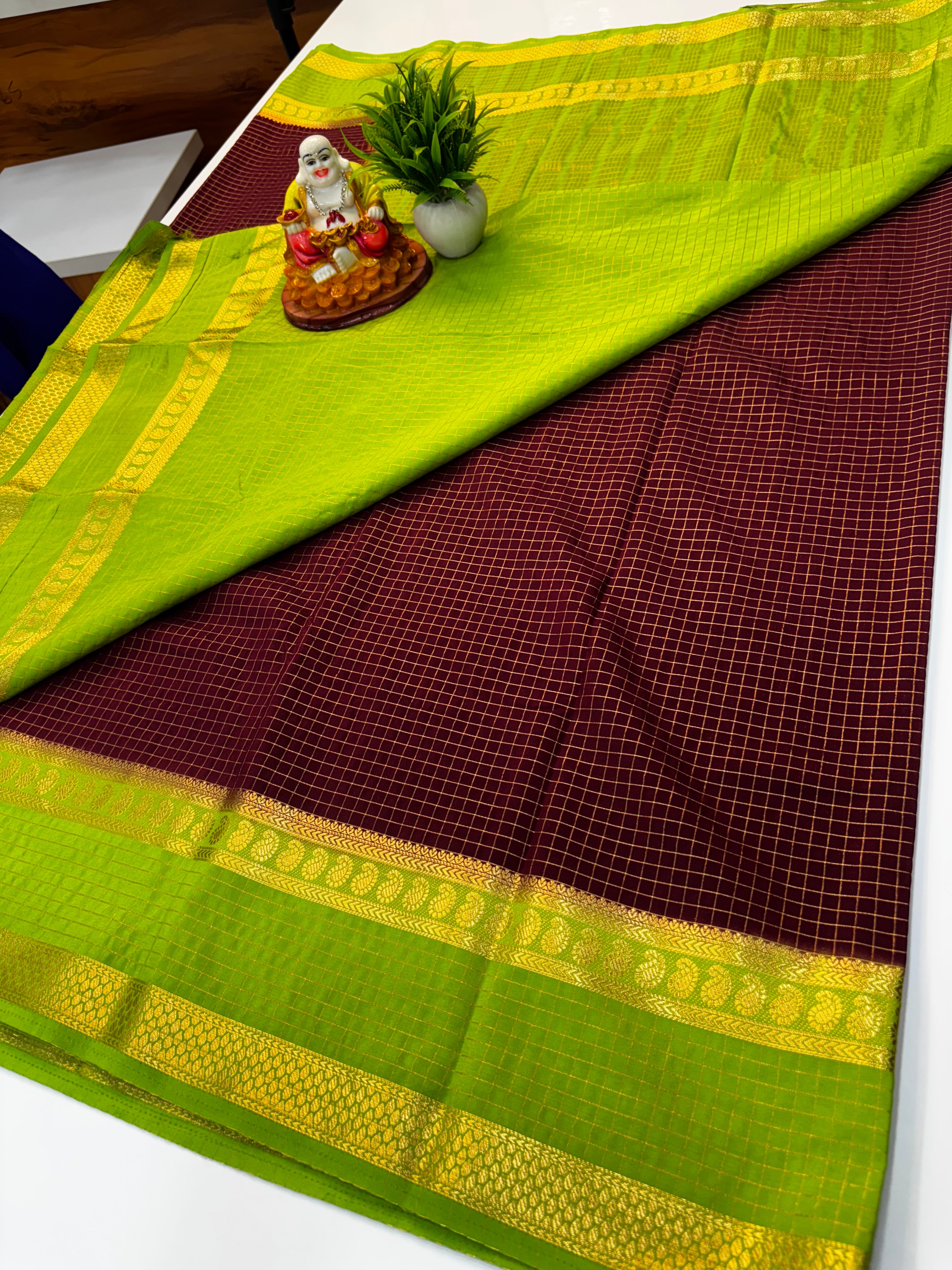 Premium Mysore Crepe Silk Saree with Mango Bentex Border | Padmavathi Silks & Sarees