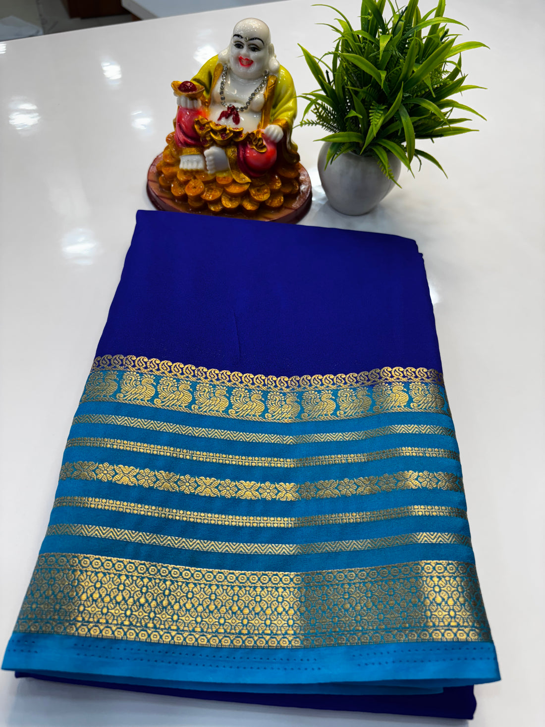 Mysore Crepe Silk Saree with Peacock Border | Padmavathi Silks and Sarees