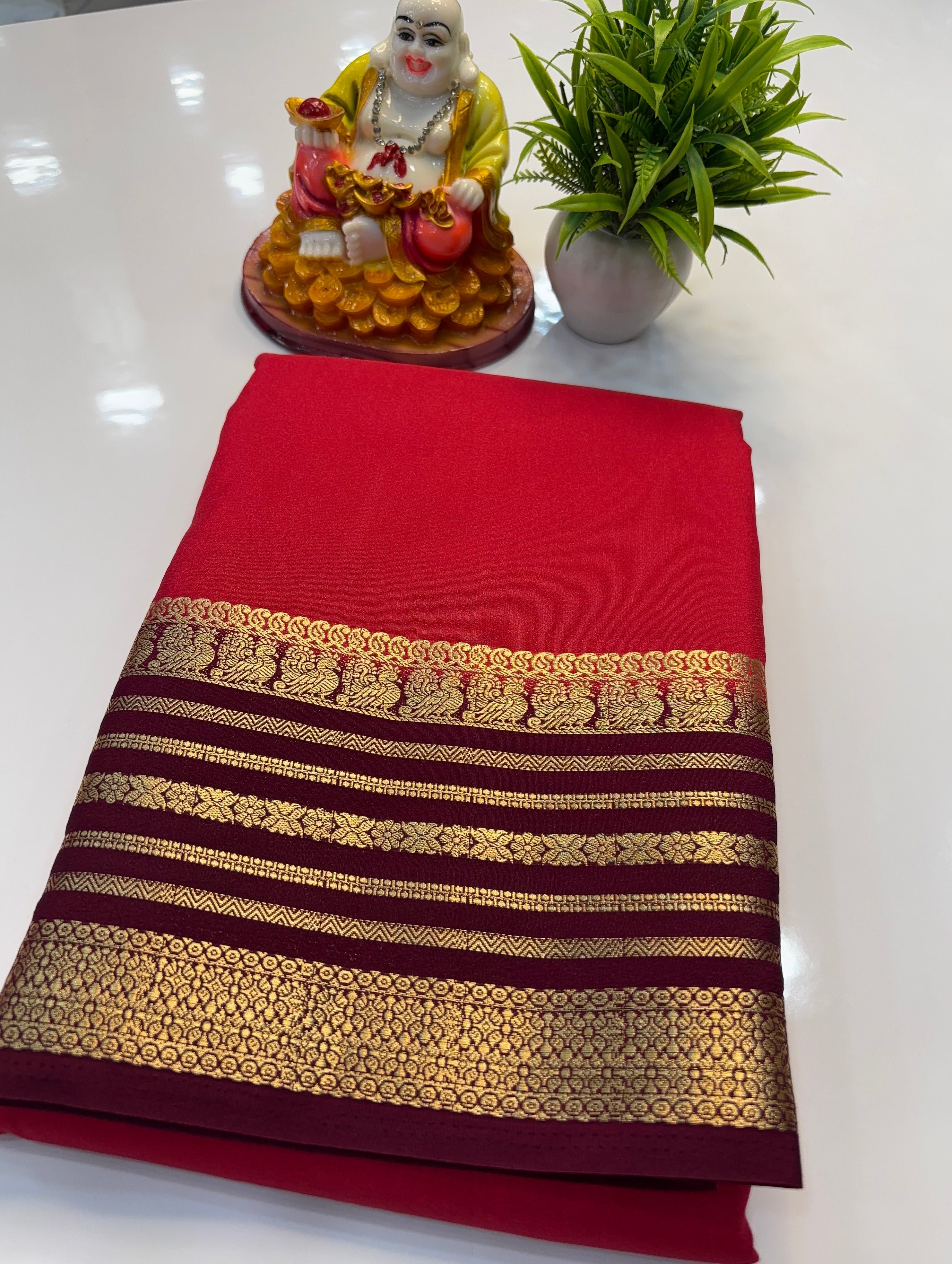 Mysore Crepe Silk Saree with Peacock Border | Padmavathi Silks and Sarees