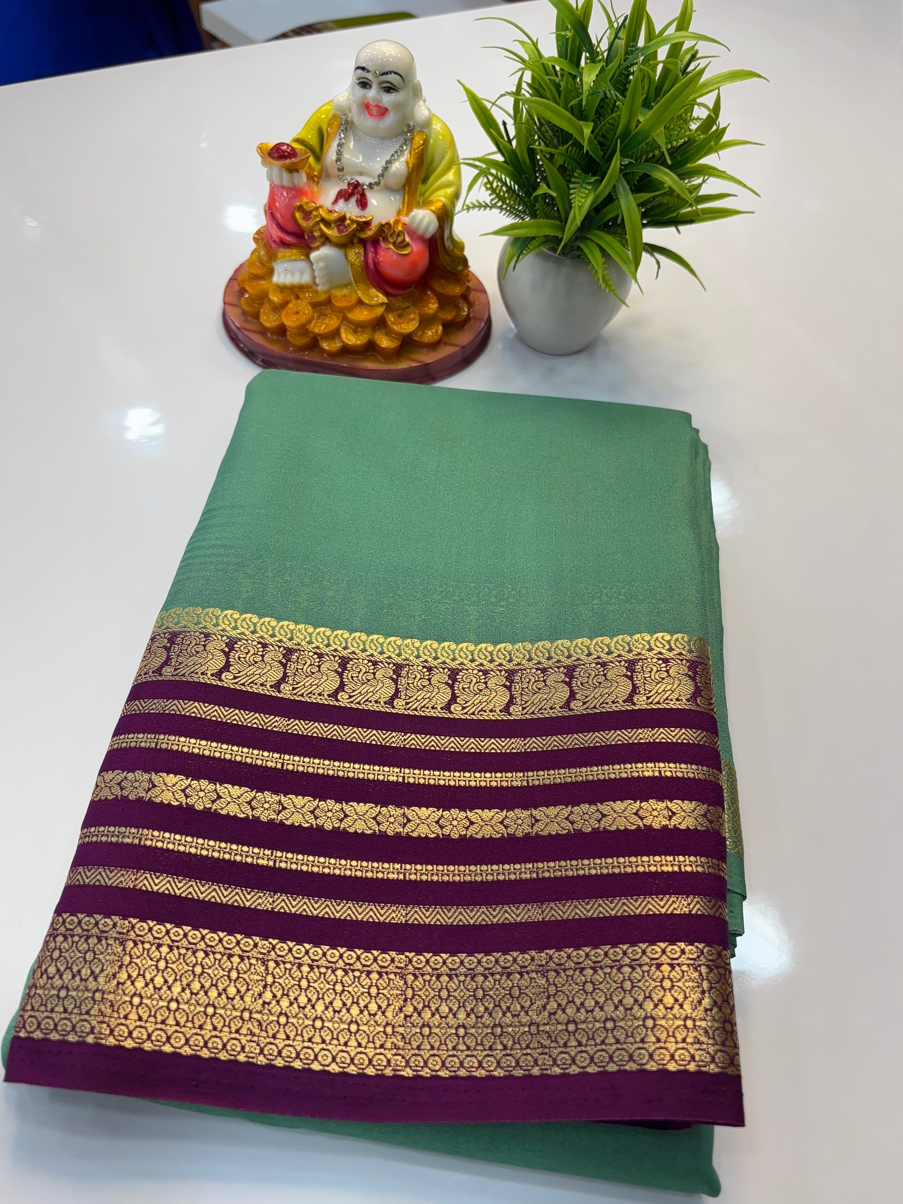 Mysore Crepe Silk Saree with Peacock Border | Padmavathi Silks and Sarees