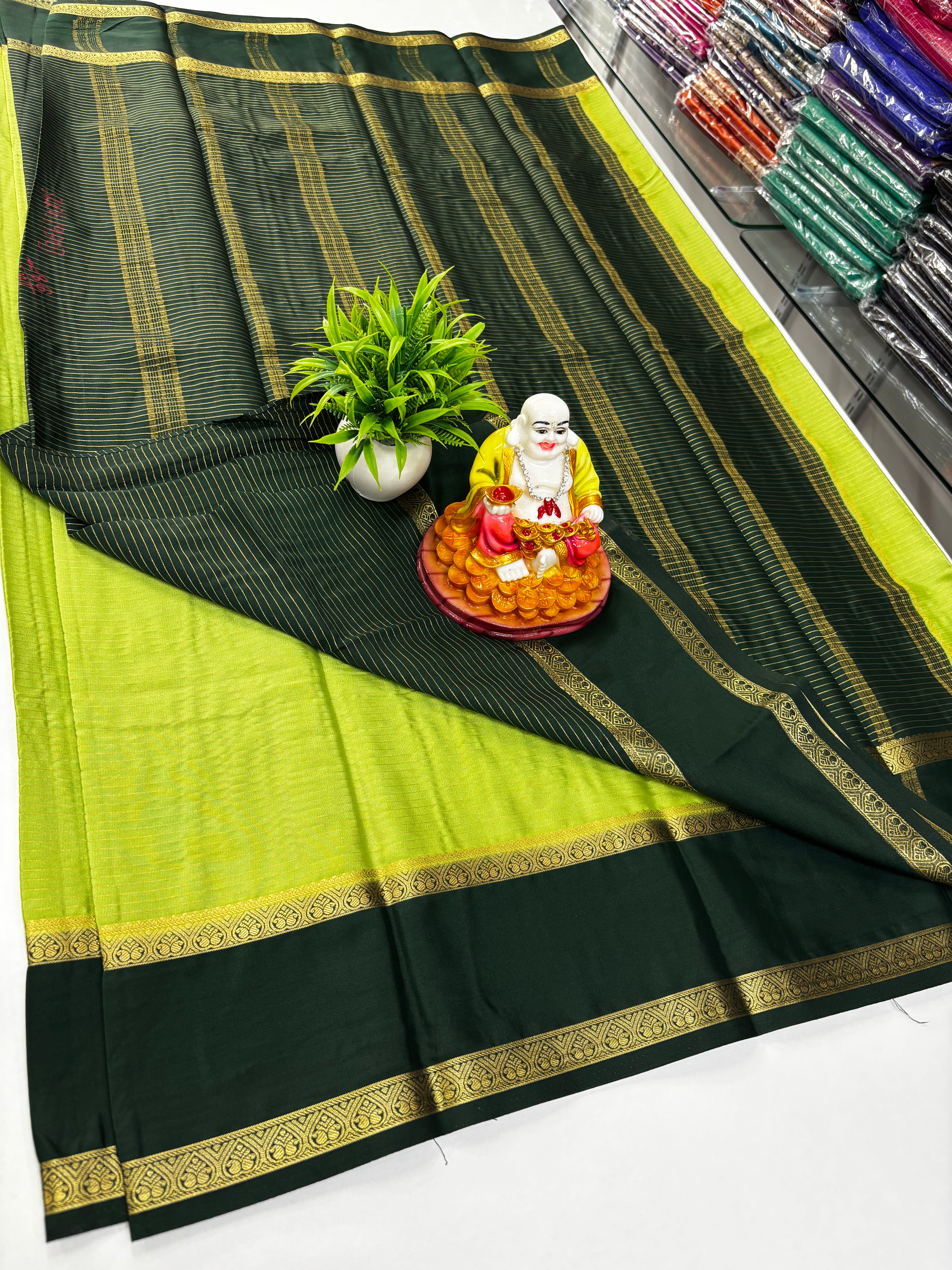 Mysore Crepe Silk Saree with Stripes & Bentex Border