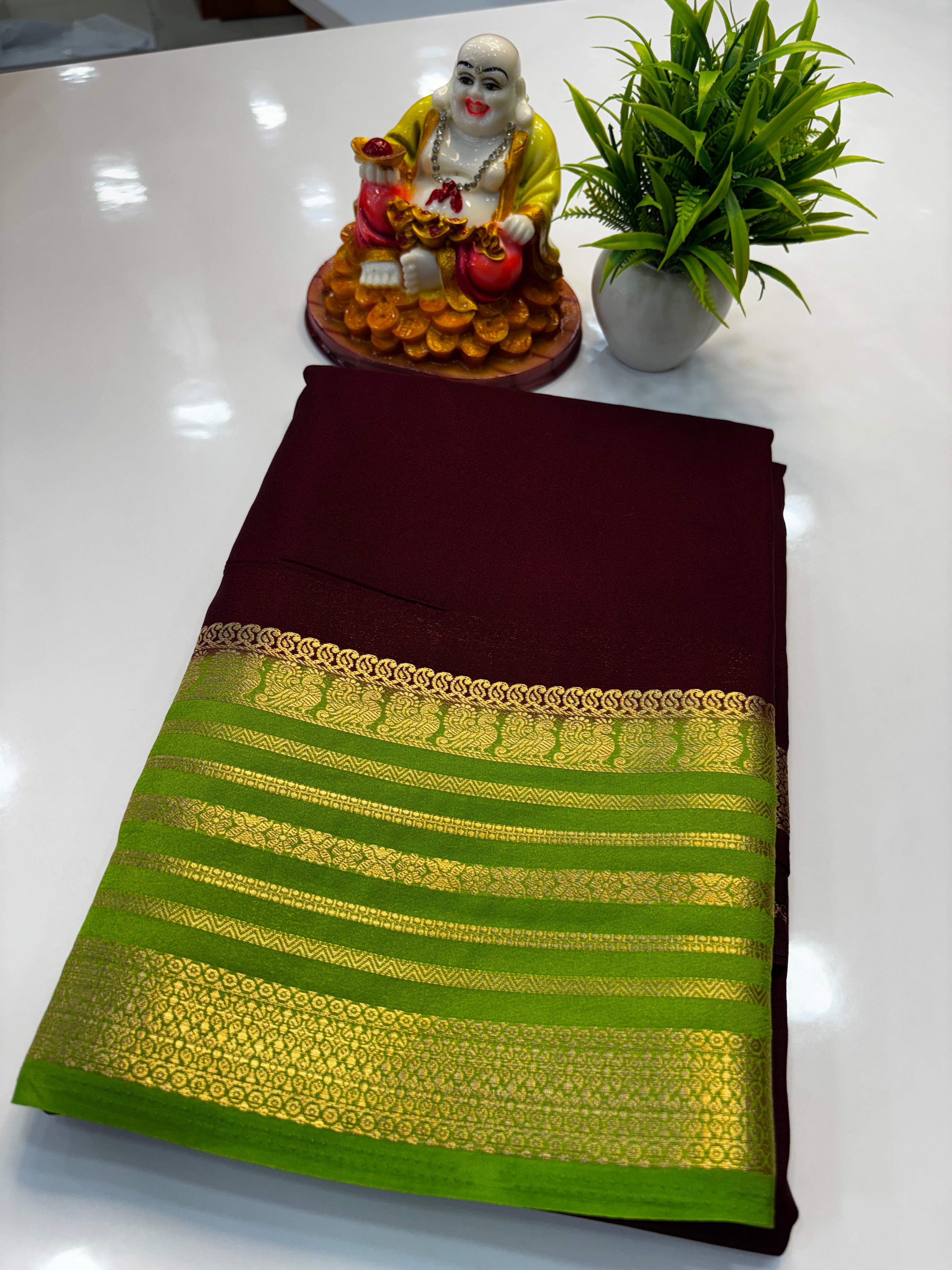 Mysore Crepe Silk Saree with Peacock Border | Padmavathi Silks and Sarees