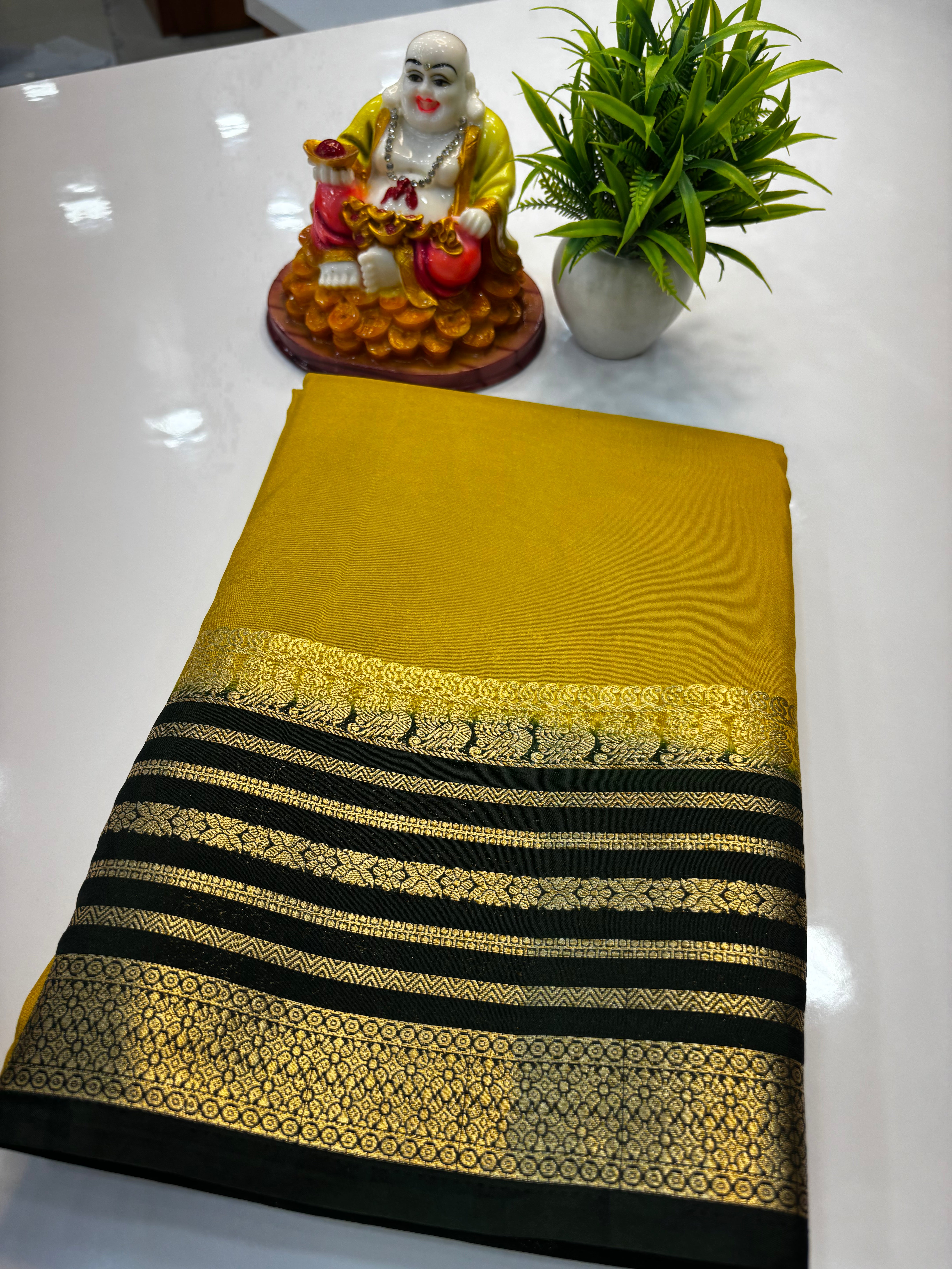 Mysore Crepe Silk Saree with Peacock Border | Padmavathi Silks and Sarees