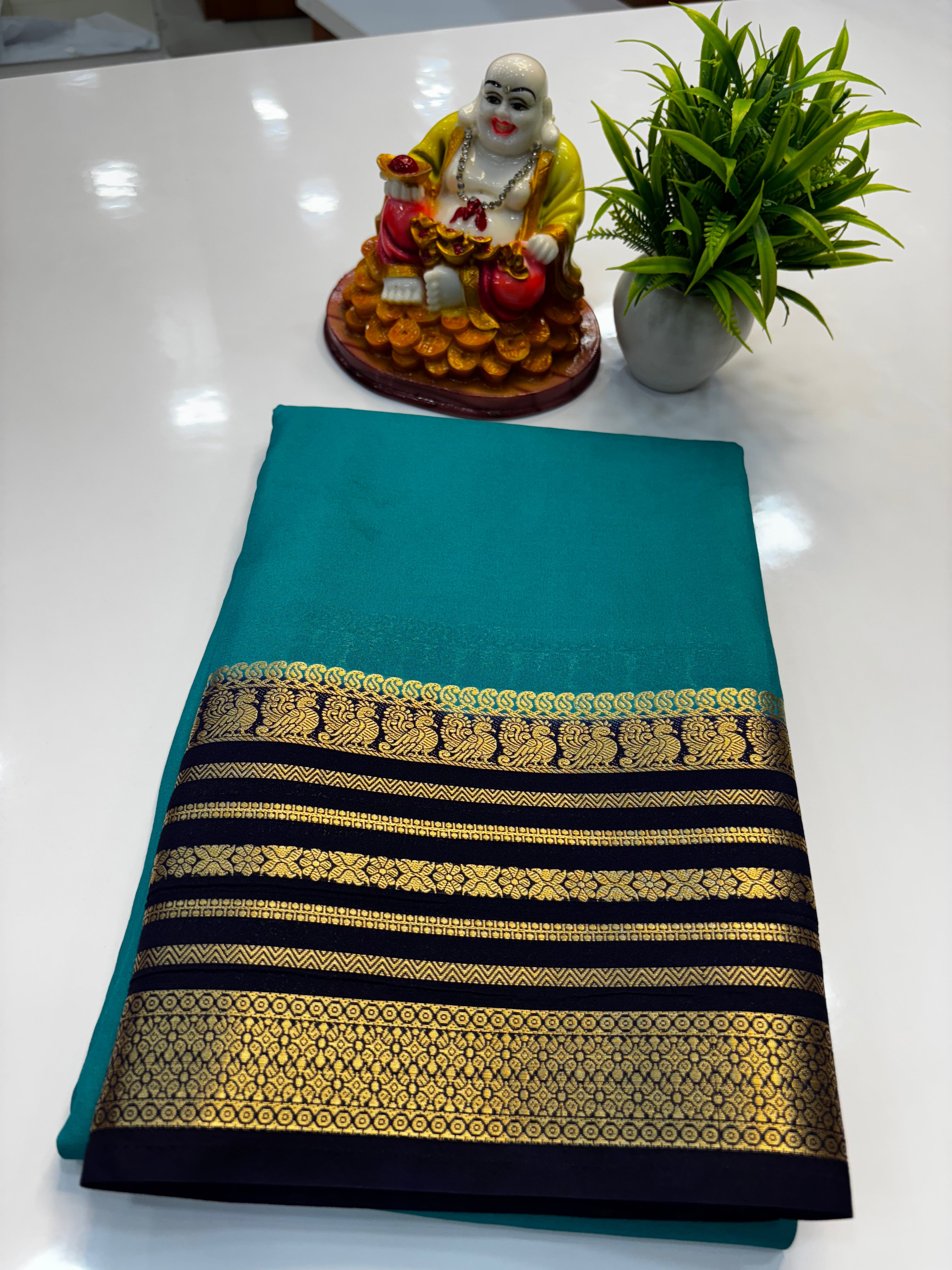 Mysore Crepe Silk Saree with Peacock Border | Padmavathi Silks and Sarees