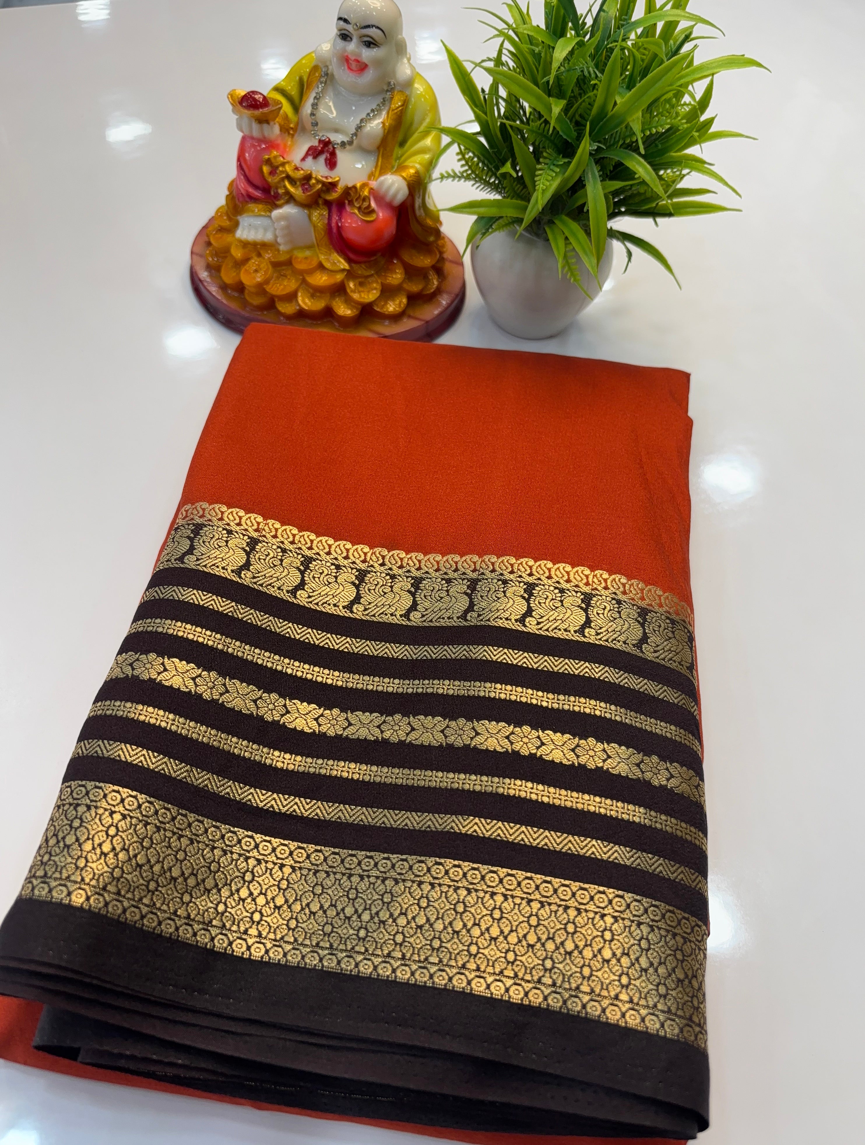 Mysore Crepe Silk Saree with Peacock Border | Padmavathi Silks and Sarees