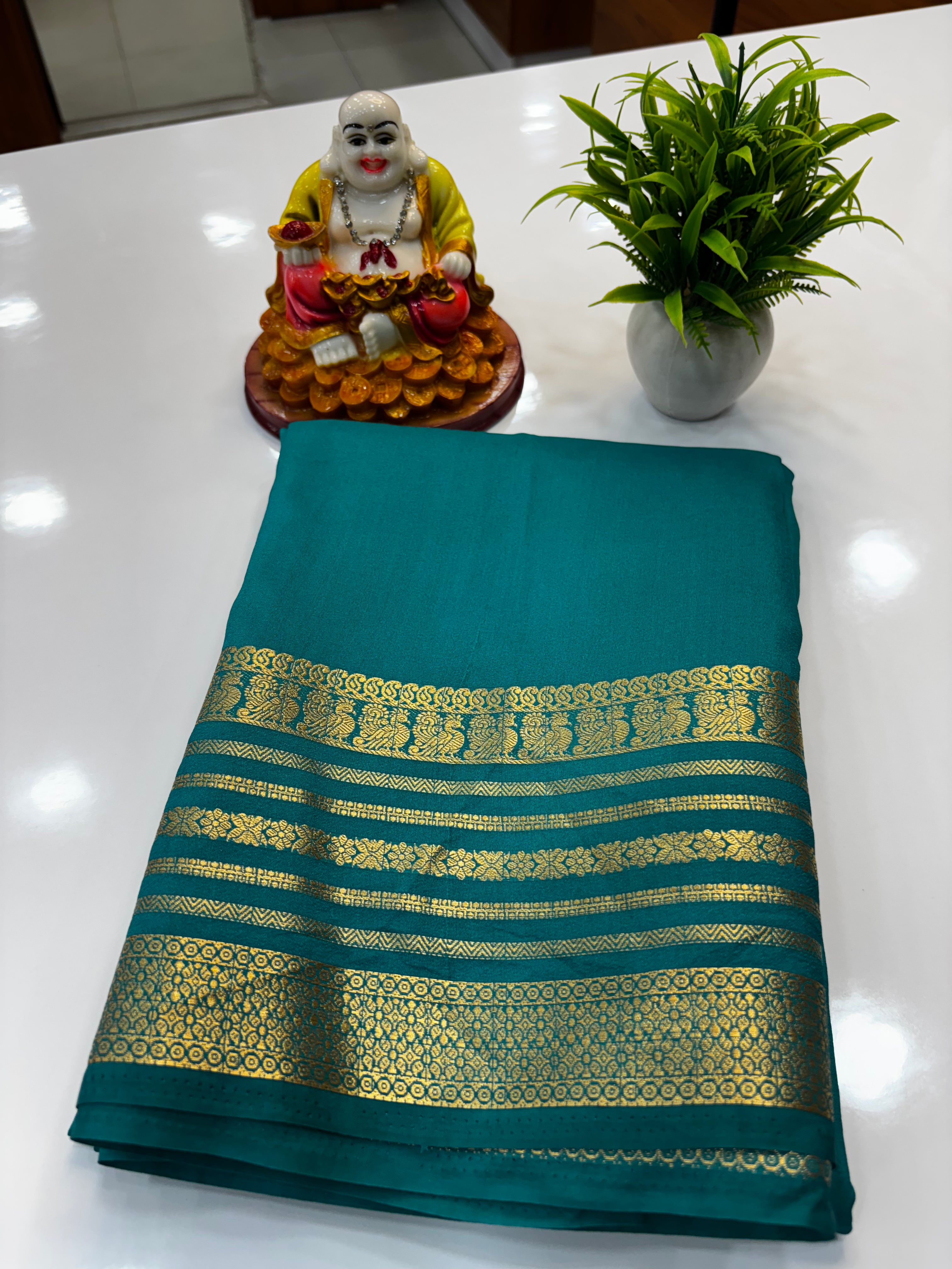 Mysore Crepe Silk Saree with Peacock Border | Padmavathi Silks and Sarees