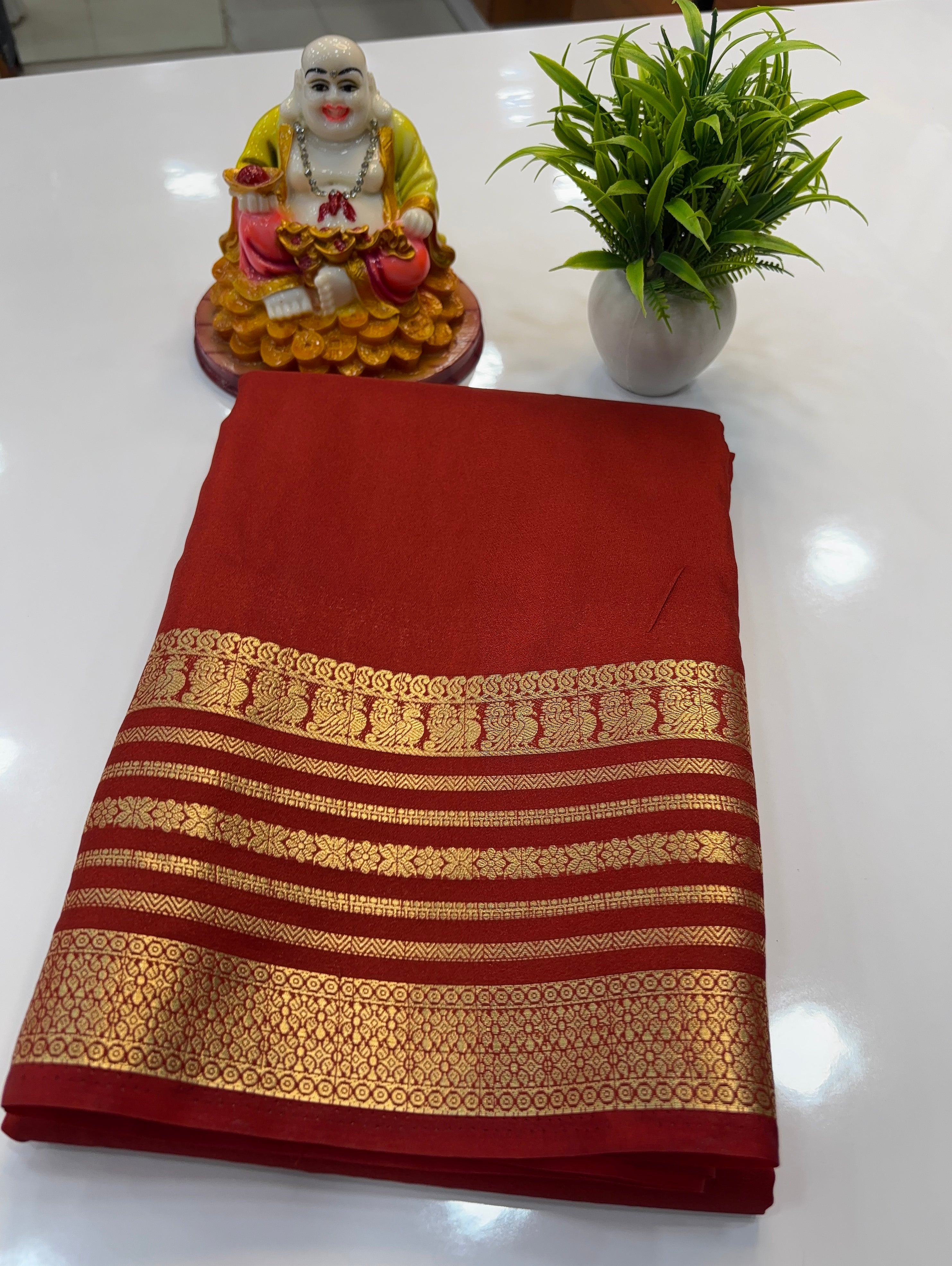 Mysore Crepe Silk Saree with Peacock Border | Padmavathi Silks and Sarees